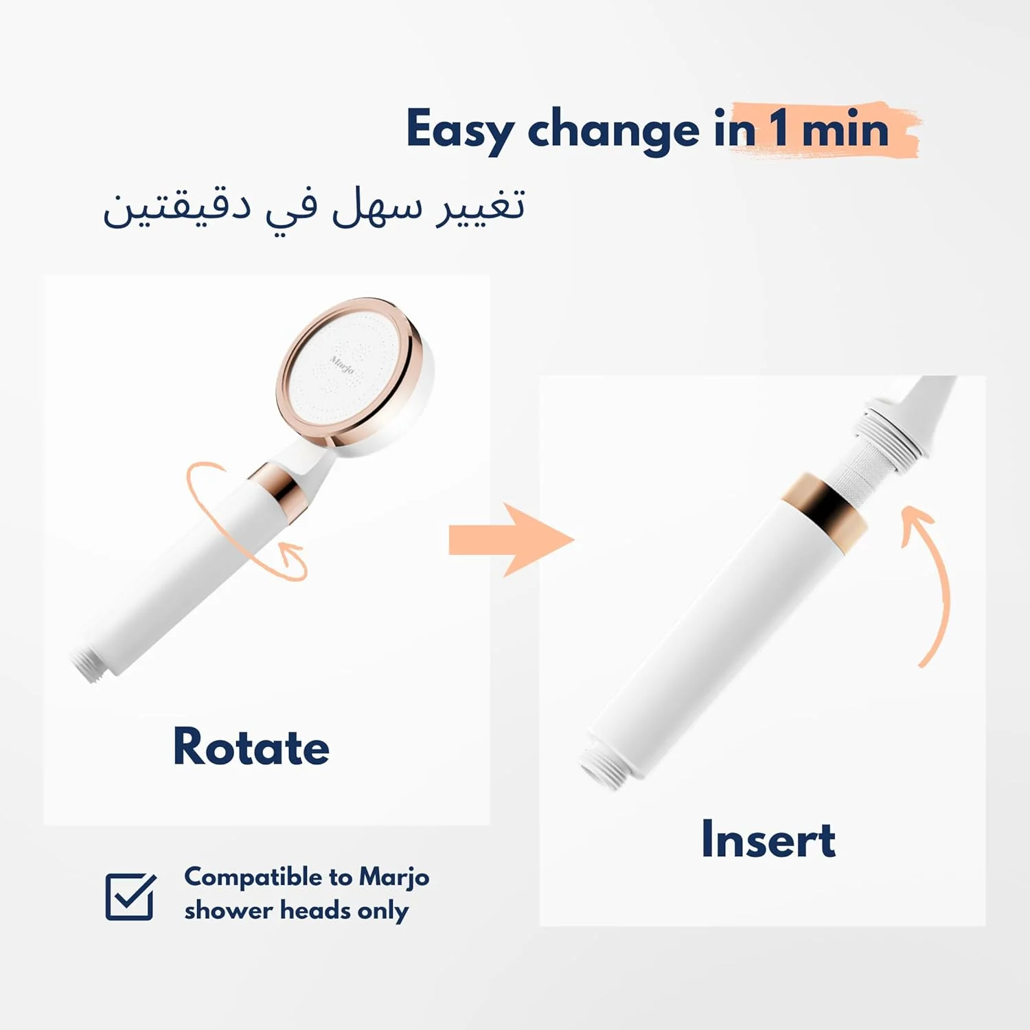 فیلتر دوش Marjo (بسته 3 عددی لوله ACF) – کربن فعال و پنبه PP 5 میکرومتری | کارتریج فیلتر دوش | فیلتر دوش فشار قوی برای جلوگیری از ریزش مو | پوست و موی سالم تر | فلتر دش للاستحمام