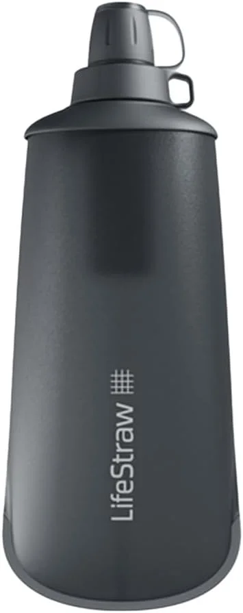 سیستم فیلتر آب تاشو فشاری LifeStraw Peak Series - بطری 650 میلی لیتری برای دویدن در مسیر، پیاده روی طولانی، مسافرت، دوچرخه سواری و ماهیگیری، خاکستری تیره کوهستانی