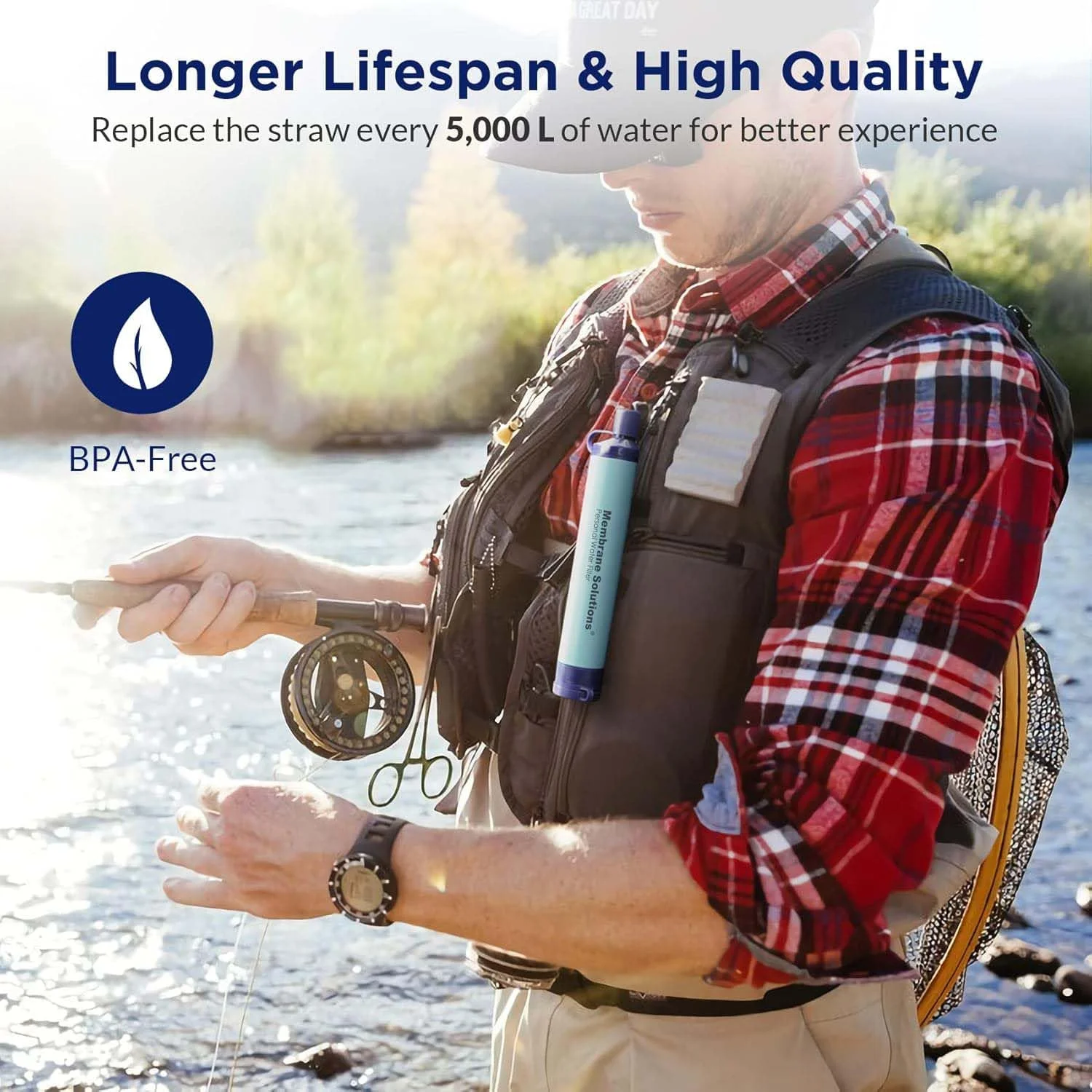 نی تصفیه آب قابل حمل ممبران سلوشنز، ابزار بقا برای پیاده روی، کمپینگ، مسافرت و شرایط اضطراری، آبی، بسته 4 عددی نی تصفیه آب قابل حمل ممبران سلوشنز، ابزار بقا برای پیاده روی، کمپینگ، مسافرت و شرایط اضطراری، آبی، بسته 4 عددی