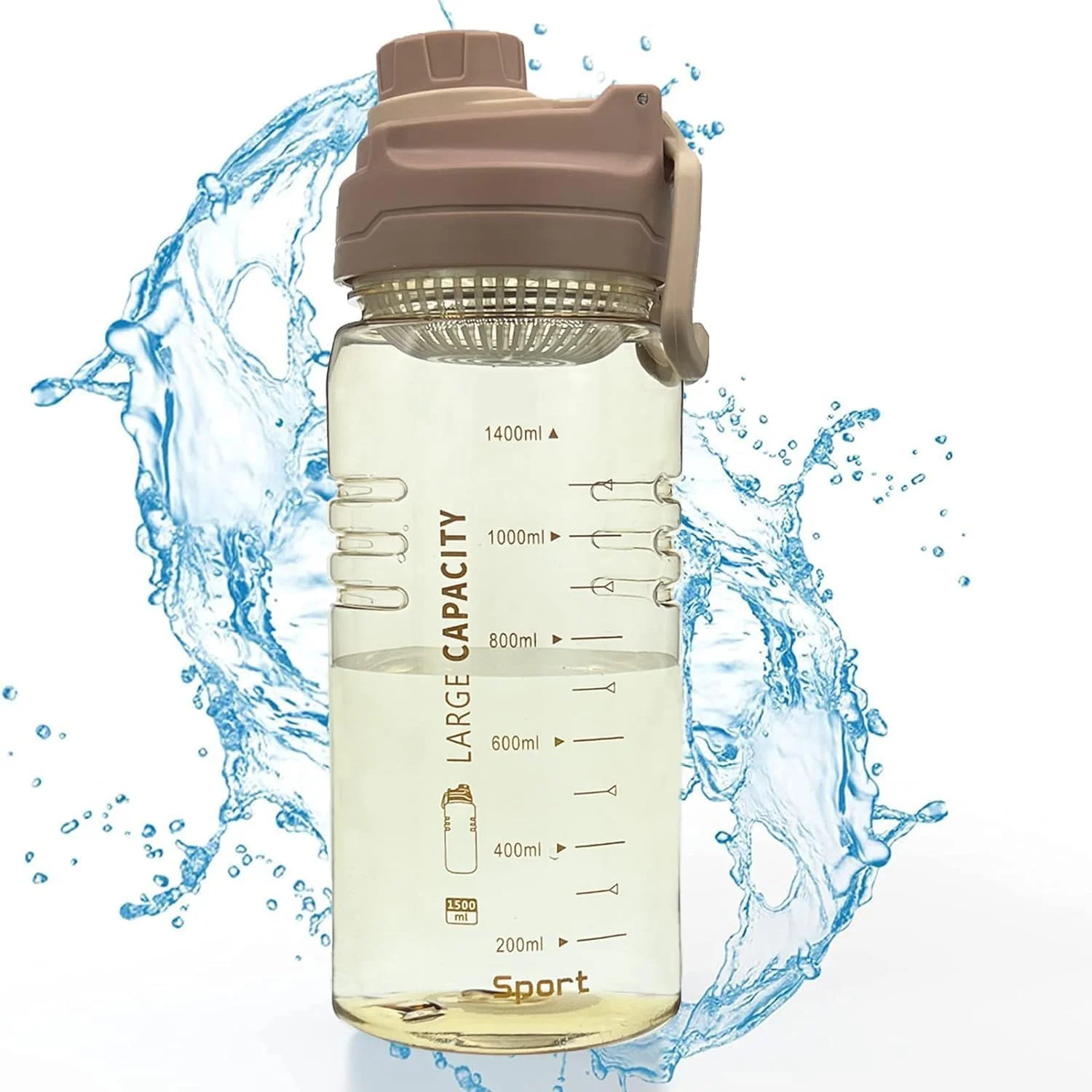 بطری آب ورزشی ضد نشت خزنه، 1.5 لیتر، با برچسب اندازه گیری، بدون BPA، قابل حمل برای باشگاه، دوچرخه سواری، پیاده روی، بادوام و سازگار با محیط زیست، با درب فیلتر میوه و دسته حمل آسان بطری آب ورزشی ضد نشت خزنه، 1.5 لیتر، با برچسب اندازه گیری، بدون BPA، قابل حمل برای باشگاه، دوچرخه سواری، پیاده روی، بادوام و سازگار با محیط زیست، با درب فیلتر میوه و دسته حمل آسان