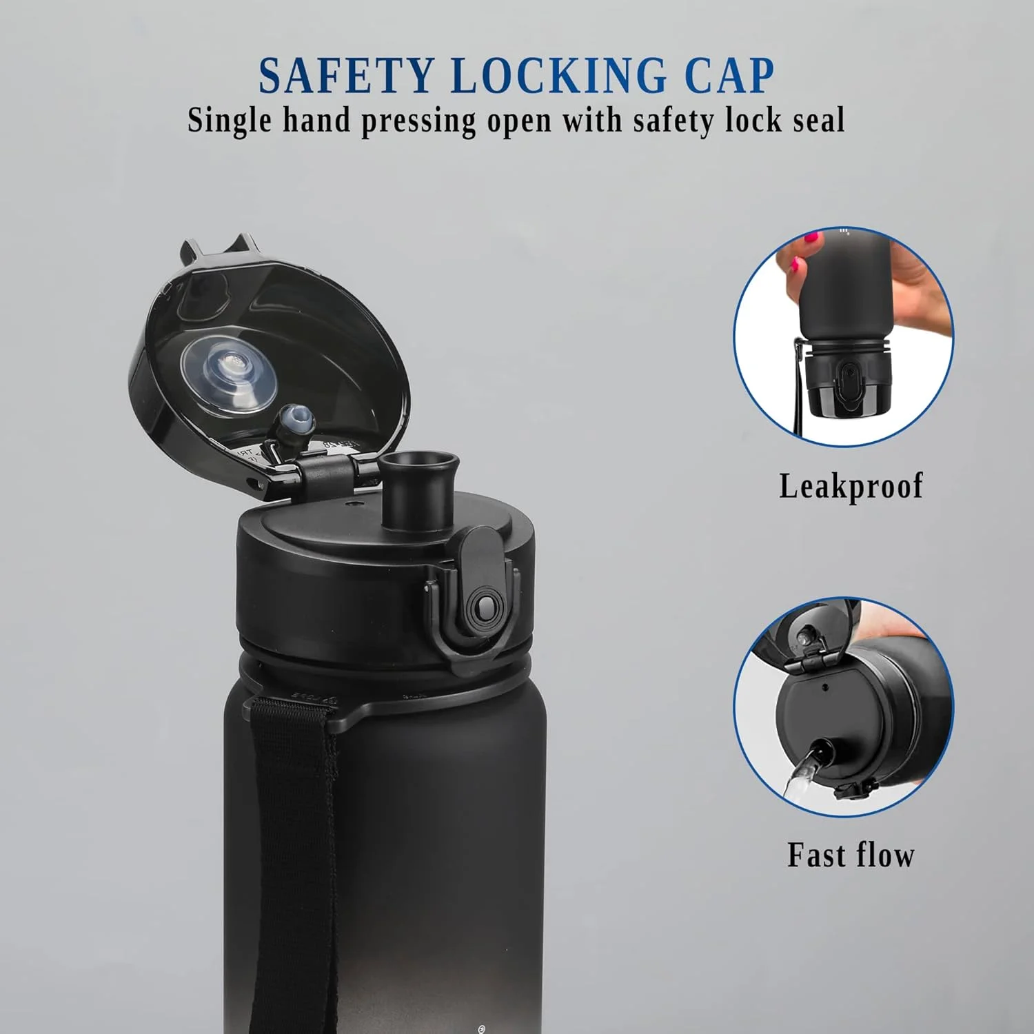 بطری آب ورزشی نشکن تریتان بدون BPA با نشانگر زمانی انگیزشی | بطری آب مناسب یوگا، باشگاه و دویدن (350ml-500ml-1000ml) برای کودکان و بزرگسالان با قفل تک کلیکی بطری آب ورزشی نشکن تریتان بدون BPA با نشانگر زمانی انگیزشی | بطری آب مناسب یوگا، باشگاه و دویدن (350ml-500ml-1000ml) برای کودکان و بزرگسالان با قفل تک کلیکی