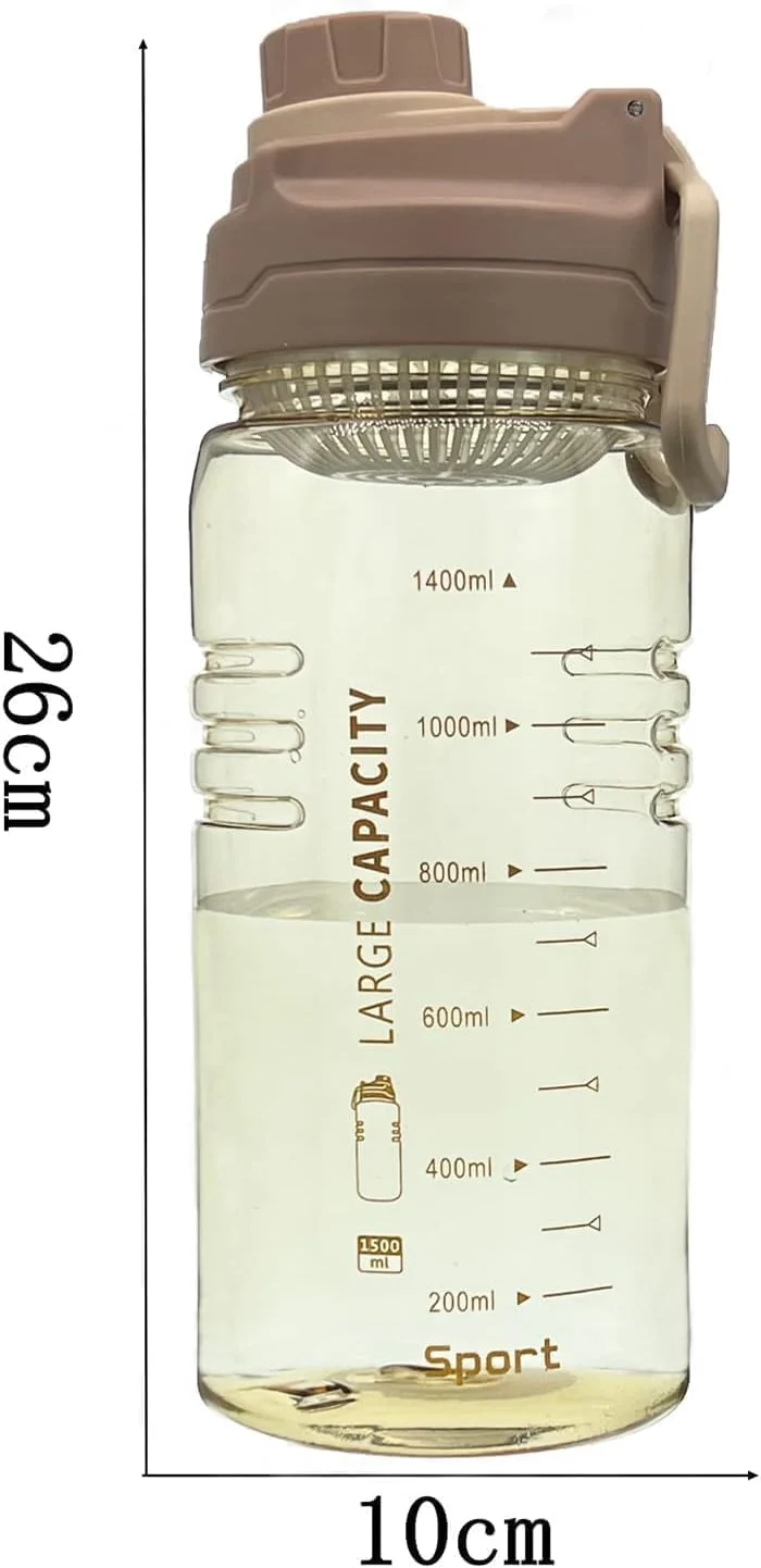 بطری آب ورزشی ضد نشت خزنه، 1.5 لیتر، با برچسب اندازه گیری، بدون BPA، قابل حمل برای باشگاه، دوچرخه سواری، پیاده روی، بادوام و سازگار با محیط زیست، با درب فیلتر میوه و دسته حمل آسان بطری آب ورزشی ضد نشت خزنه، 1.5 لیتر، با برچسب اندازه گیری، بدون BPA، قابل حمل برای باشگاه، دوچرخه سواری، پیاده روی، بادوام و سازگار با محیط زیست، با درب فیلتر میوه و دسته حمل آسان