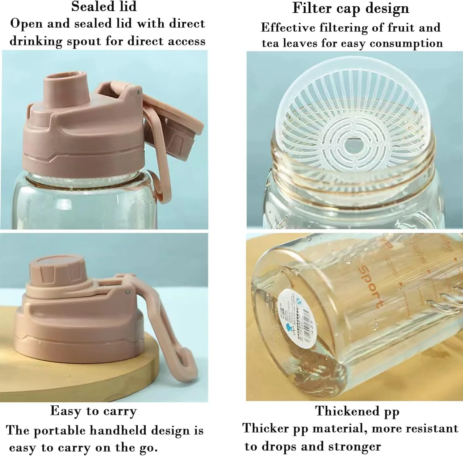 بطری آب ورزشی ضد نشت خزنه، 1.5 لیتر، با برچسب اندازه گیری، بدون BPA، قابل حمل برای باشگاه، دوچرخه سواری، پیاده روی، بادوام و سازگار با محیط زیست، با درب فیلتر میوه و دسته حمل آسان بطری آب ورزشی ضد نشت خزنه، 1.5 لیتر، با برچسب اندازه گیری، بدون BPA، قابل حمل برای باشگاه، دوچرخه سواری، پیاده روی، بادوام و سازگار با محیط زیست، با درب فیلتر میوه و دسته حمل آسان