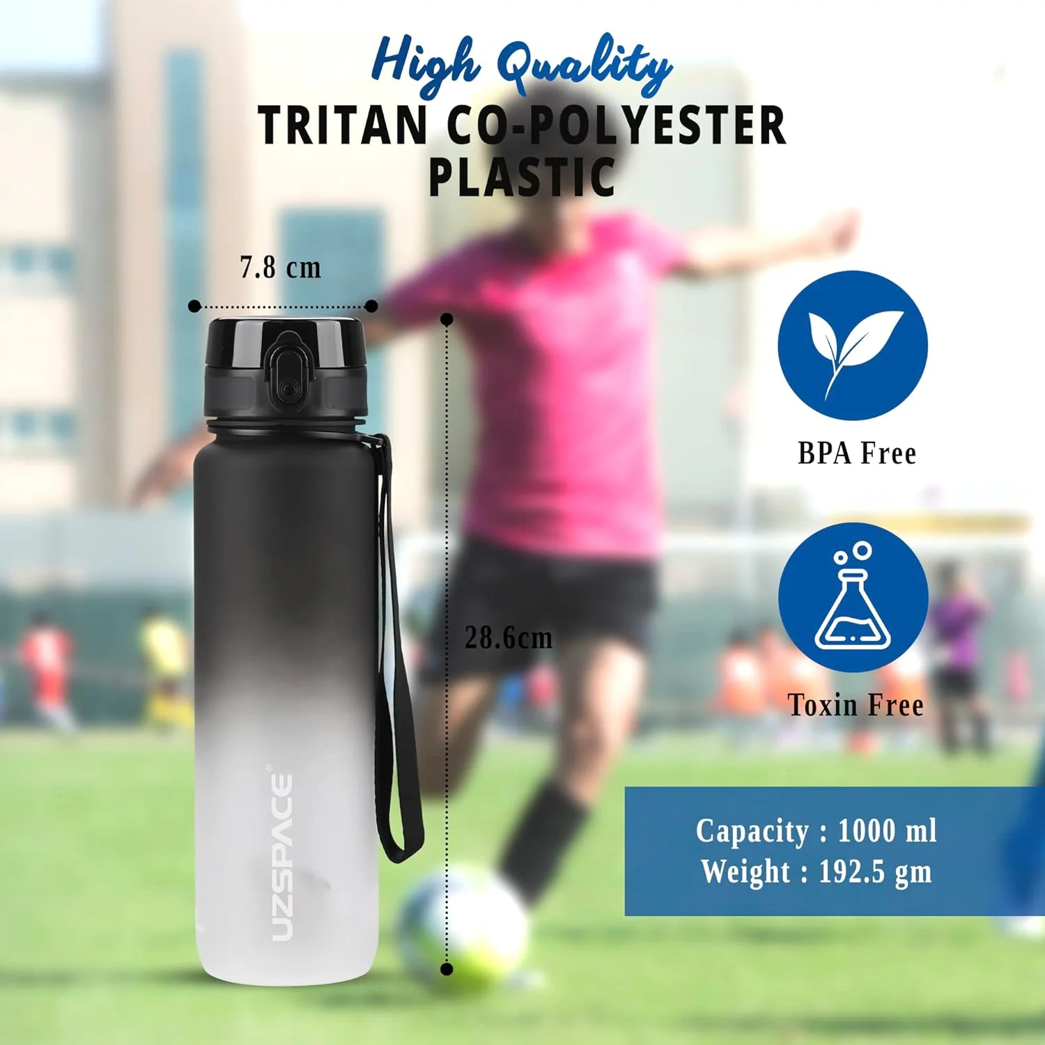 بطری آب ورزشی نشکن تریتان بدون BPA با نشانگر زمان انگیزشی | بطری آب مناسب یوگا، باشگاه و دویدن (350ml-500ml-1000ml) برای کودکان و بزرگسالان با قفل تک کلیکی