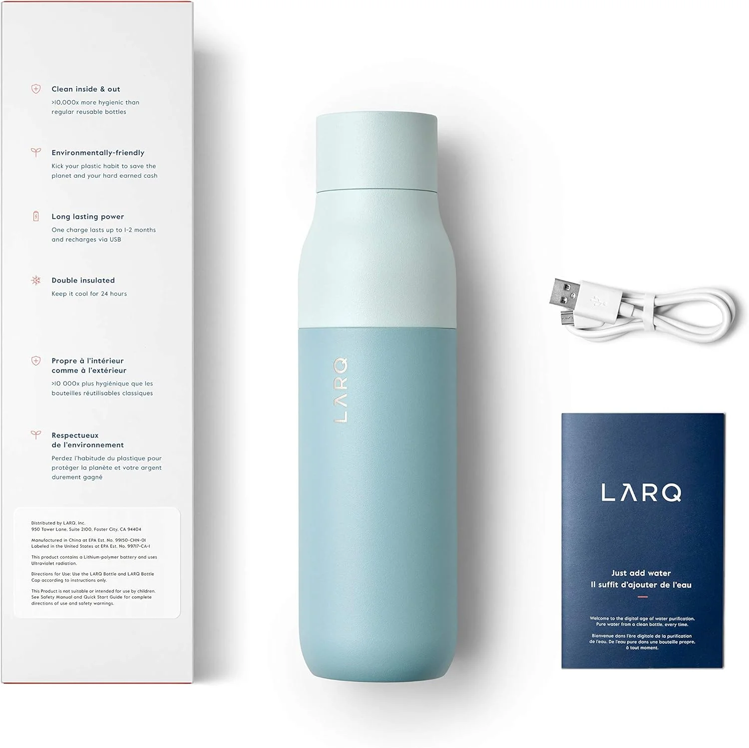 LARQ Bottle - Self-Cleaning Water Bottle and Water Purification System, Seaside Mint (25oz / 740ml) LARQ Bottle - Self-Cleaning Water Bottle and Water Purification System, Seaside Mint (25oz / 740ml)
