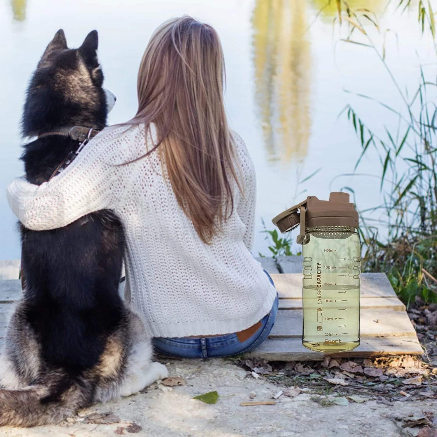 بطری آب ورزشی ضد نشت خزنه، 1.5 لیتر، با برچسب اندازه گیری، بدون BPA، قابل حمل برای باشگاه، دوچرخه سواری، پیاده روی، بادوام و سازگار با محیط زیست، با درب فیلتر میوه و دسته حمل آسان بطری آب ورزشی ضد نشت خزنه، 1.5 لیتر، با برچسب اندازه گیری، بدون BPA، قابل حمل برای باشگاه، دوچرخه سواری، پیاده روی، بادوام و سازگار با محیط زیست، با درب فیلتر میوه و دسته حمل آسان