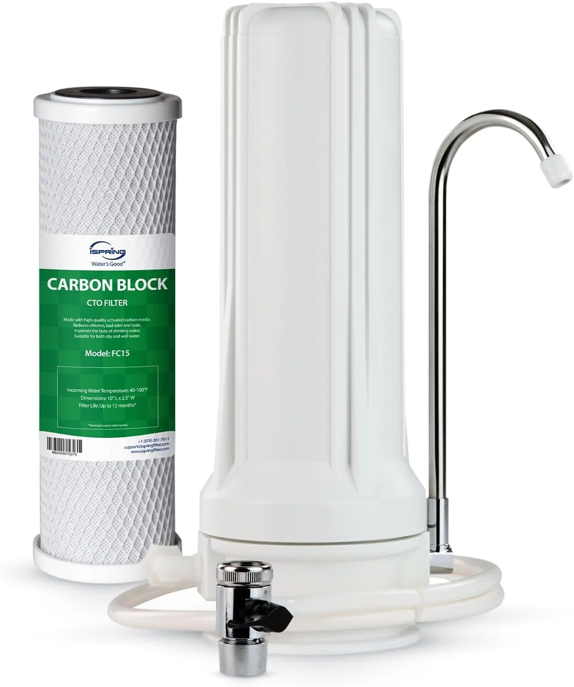 سیستم تصفیه آب آشامیدنی رومیزی iSpring CKC1 با فیلتر کربنی 2.5" x 10"، سفید