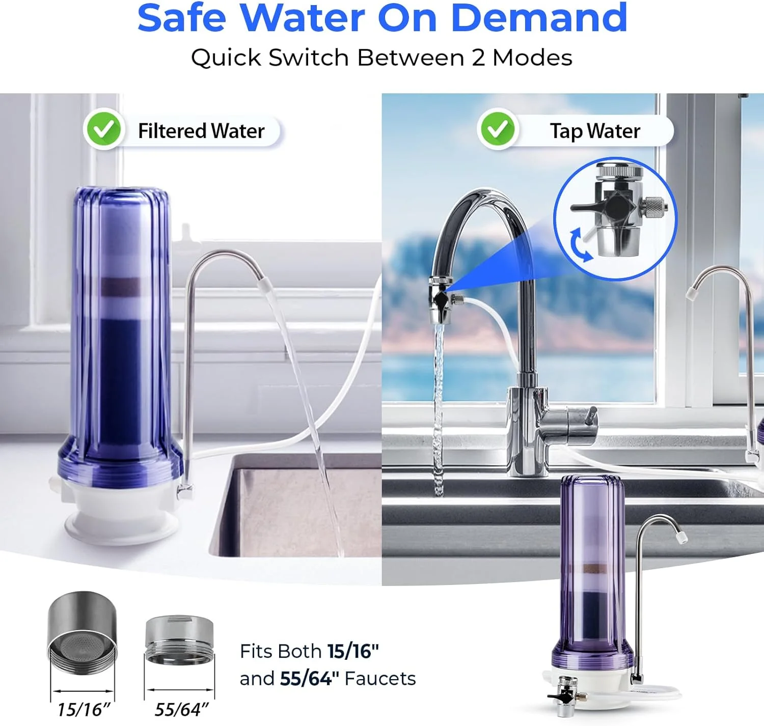 فیلتر آب رومیزی iSpring CT10-CL، سیستم فیلتر آب شیر چند لایه با آداپتور شیر همه کاره، کاهش فلزات سنگین، بوی بد و کلر، شفاف فیلتر آب رومیزی iSpring CT10-CL، سیستم فیلتر آب شیر چند لایه با آداپتور شیر همه کاره، کاهش فلزات سنگین، بوی بد و کلر، شفاف