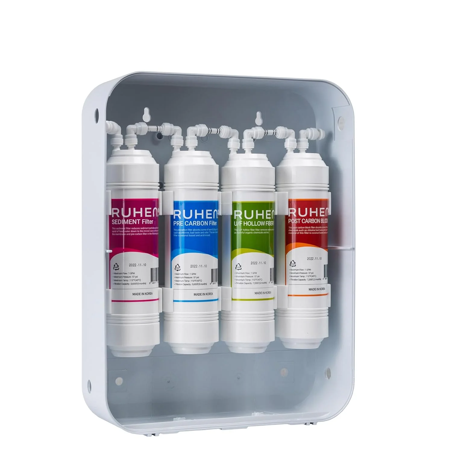 سیستم فیلتر آب زیر سینکی 4 مرحله ای RUHENS بدون نیاز به نصب، مجموعه فیلتراسیون کامل با فیلترهای رسوب، کربن، فیبر توخالی و کربن نهایی سیستم فیلتر آب زیر سینکی 4 مرحله ای RUHENS بدون نیاز به نصب، مجموعه فیلتراسیون کامل با فیلترهای رسوب، کربن، فیبر توخالی و کربن نهایی