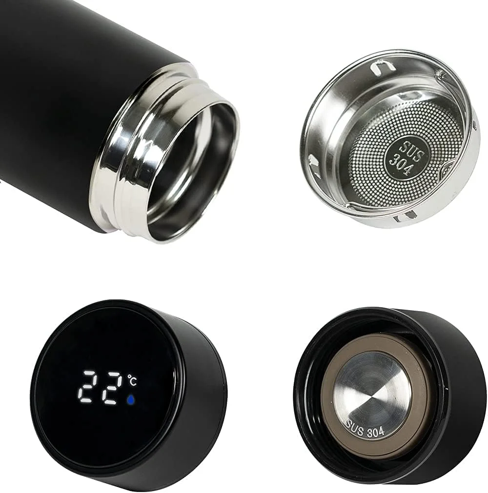 بطری آب عایق HomeRex با نمایشگر LED دما در زمان واقعی، ماگ خلاء هوشمند قابل حمل استیل ضد زنگ 500 میلی لیتری (مشکی) بطری آب عایق HomeRex با نمایشگر LED دما در زمان واقعی، ماگ خلاء هوشمند قابل حمل استیل ضد زنگ 500 میلی لیتری (مشکی)