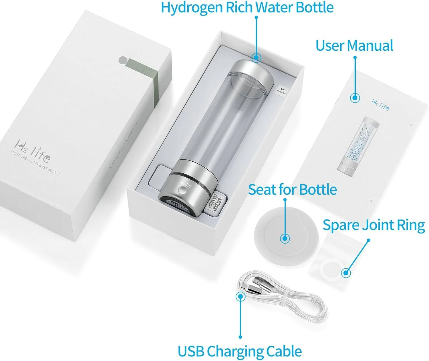 بطری آب ورزشی هیدروژنه H2 Life، تولید کننده حرفه ای آب غنی از هیدروژن با SPE و PEM، 320 میلی لیتر 3200PPB، دستگاه یونیزه کننده آب هیدروژنه دو حالته برای مسافرت، پیاده روی و شنا