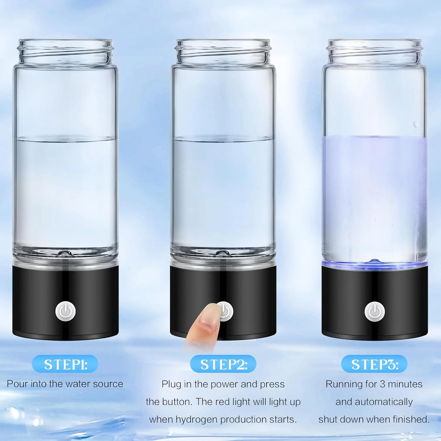 بطری آب هیدروژنه Honeydak Hydro Booster، ۴۲۰ میلی لیتر - دستگاه یونیزه قابل حمل، ژنراتور قابل شارژ USB برای خانه، دفتر، مسافرت (مشکی) بطری آب هیدروژنه Honeydak Hydro Booster، ۴۲۰ میلی لیتر - دستگاه یونیزه قابل حمل، ژنراتور قابل شارژ USB برای خانه، دفتر، مسافرت (مشکی)