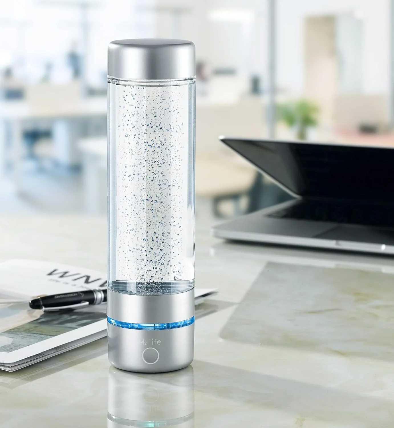 بطری آب ورزشی هیدروژنه H2 Life، تولید کننده حرفه ای آب غنی از هیدروژن با SPE و PEM، 320 میلی لیتر 3200PPB، دستگاه یونیزه کننده آب هیدروژنه دو حالته برای مسافرت، پیاده روی و شنا