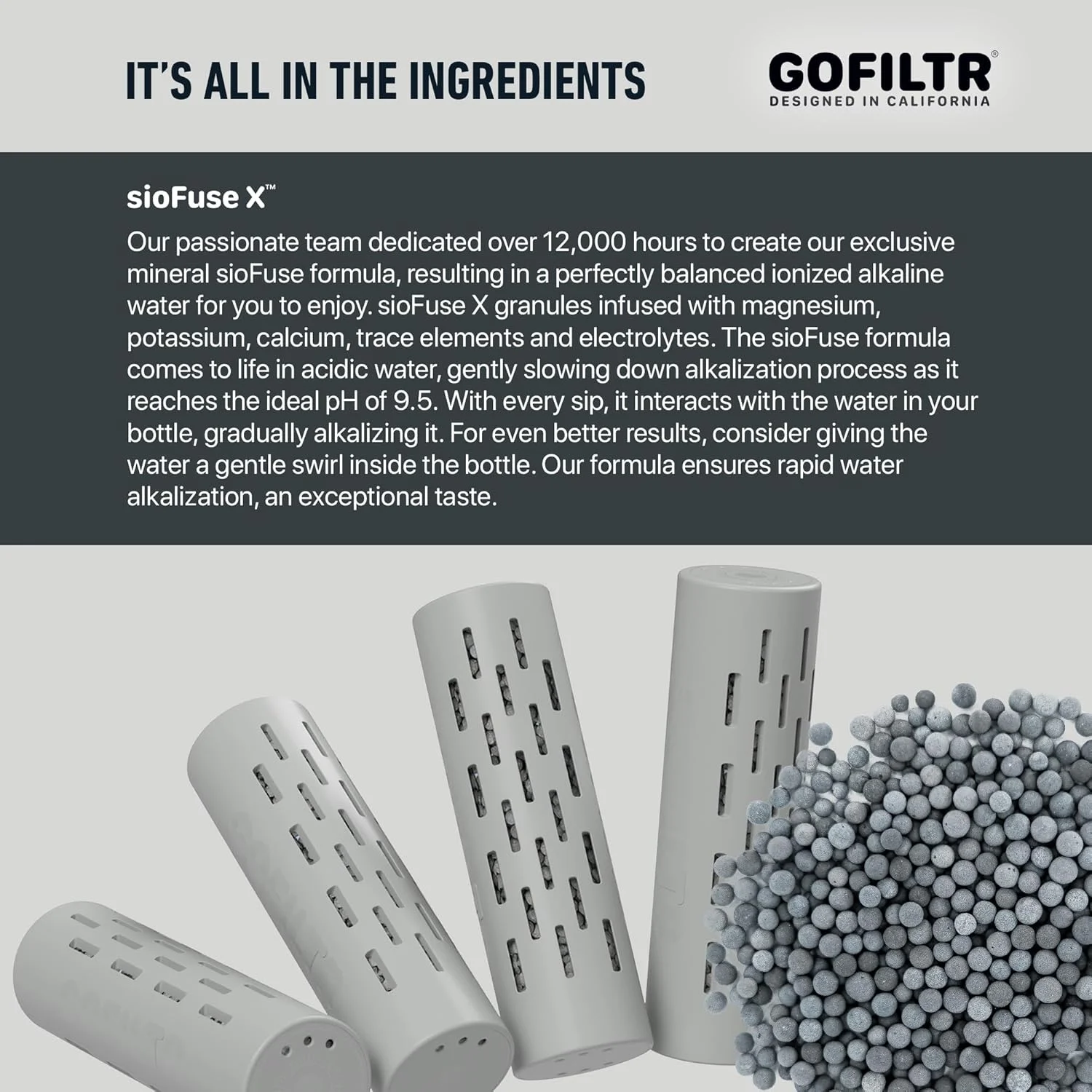 GOFILTR دستگاه تصفیه آب قلیایی - pH 9.5 + الکترولیت برای هر بطری/پارچ کوچک، 750 بار پر کردن مجدد / 3 ماه، دستگاه تصفیه معدنی یونیزه (1 بسته)