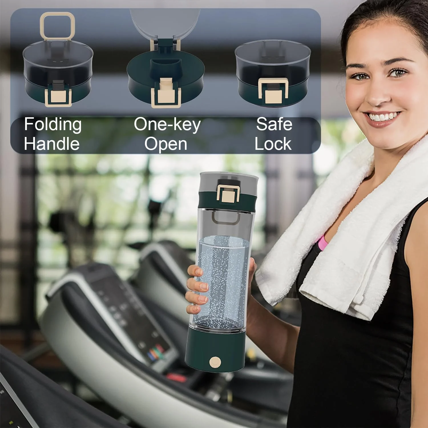 دستگاه تولید آب هیدروژنه قابل حمل GOSOIT Tritan، با تکنولوژی SPE و PEM، حجم 500 میلی لیتر، سبز مایل به سیاه دستگاه تولید آب هیدروژنه قابل حمل GOSOIT Tritan، با تکنولوژی SPE و PEM، حجم 500 میلی لیتر، سبز مایل به سیاه