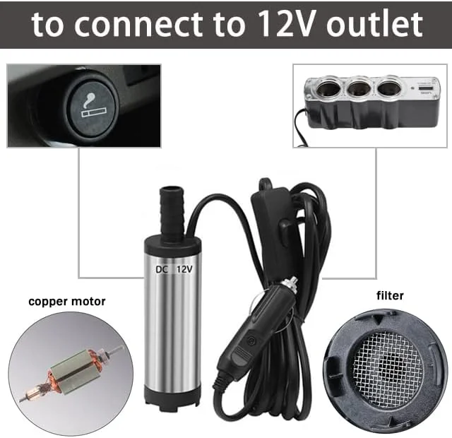 پمپ گازوئیل Govfrey، پمپ سوخت، پمپ انتقال آب روغن قابل حمل متصل به خودرو، پمپ نفت سفید کوچک با فیلتر جداشدنی و شلنگ 3 متری، برای کامیون کمپر ون کاروان موتورخانه (خروجی 12 ولت)