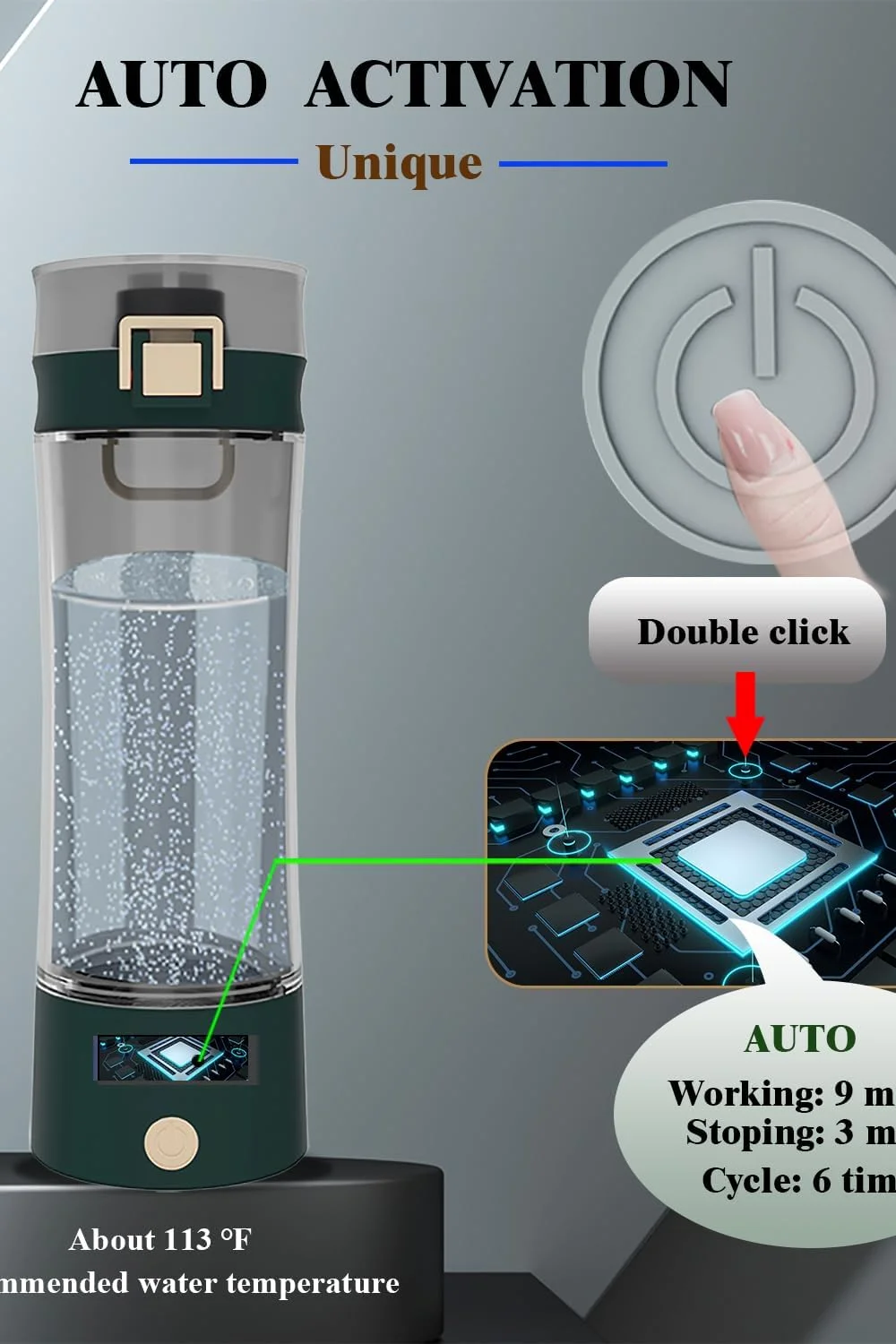 دستگاه تولید آب هیدروژنه قابل حمل GOSOIT Tritan، با تکنولوژی SPE و PEM، حجم 500 میلی لیتر، سبز مایل به سیاه دستگاه تولید آب هیدروژنه قابل حمل GOSOIT Tritan، با تکنولوژی SPE و PEM، حجم 500 میلی لیتر، سبز مایل به سیاه