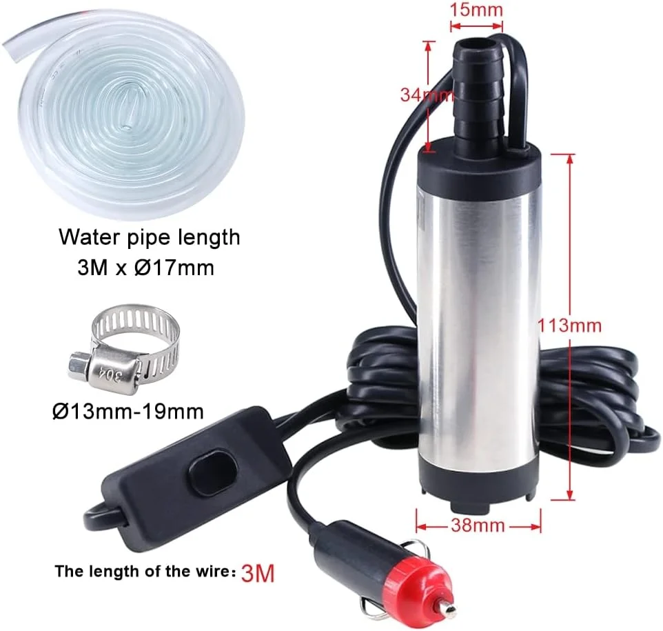 پمپ گازوئیل Govfrey، پمپ سوخت، پمپ انتقال آب روغن قابل حمل متصل به خودرو، پمپ نفت سفید کوچک با فیلتر جداشدنی و شلنگ 3 متری، برای کامیون کمپر ون کاروان موتورخانه (خروجی 12 ولت)