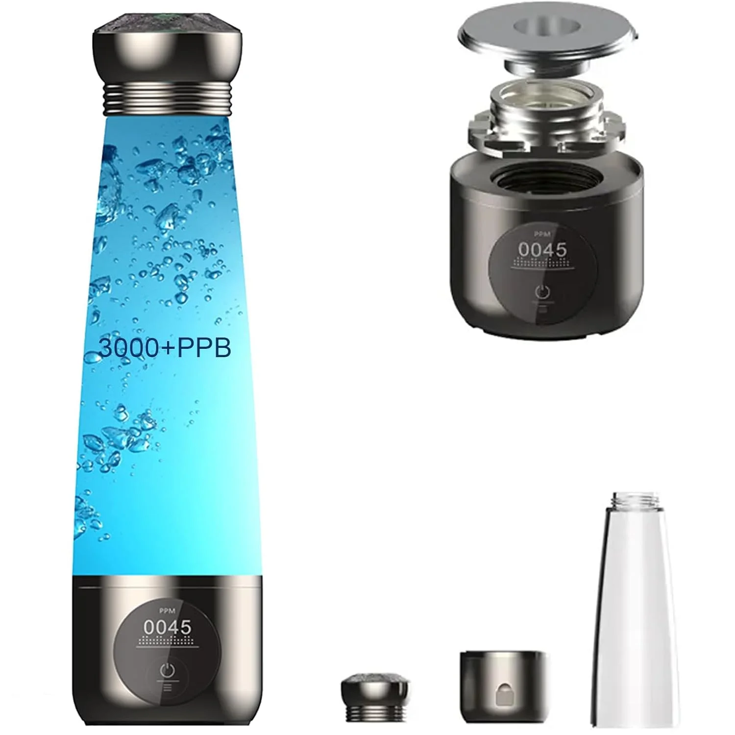 بطری آب هیدروژنه، بطری قابل حمل تولید کننده آب غنی از هیدروژن، تولید کننده غلظت واقعی 3000ppb هیدروژن خالص غنی شده، فناوری SPE/PEM کاهش هیدروژن کارآمد برای ورزش و سفر