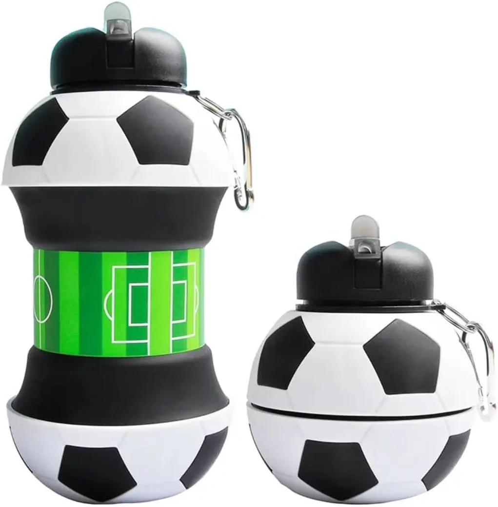 بطری آب فوتبال برای پسران و دختران به همراه گیره کارابین - بطری ورزشی قابل حمل و ضد نشت برای کودکان، بدون BPA، قمقمه مسافرتی قابل استفاده مجدد (550 میلی لیتر - 19 اونس)