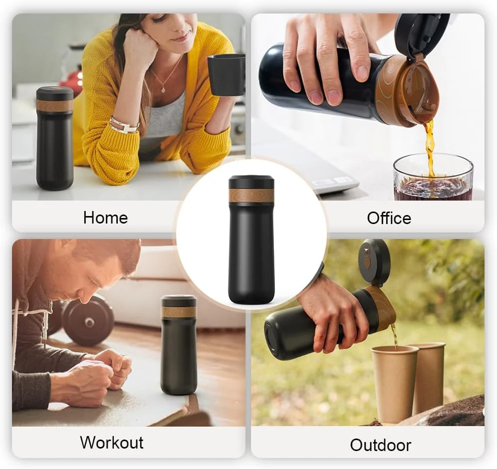 قهوه ساز فرنچ پرس مسافرتی Eacam با فیلتر توری دو لایه، استیل ضد زنگ دو جداره عایق خلاء، فنجان قهوه ساز برای قهوه و چای، ماگ فرنچ پرس قابل حمل برای مسافرت و محل کار