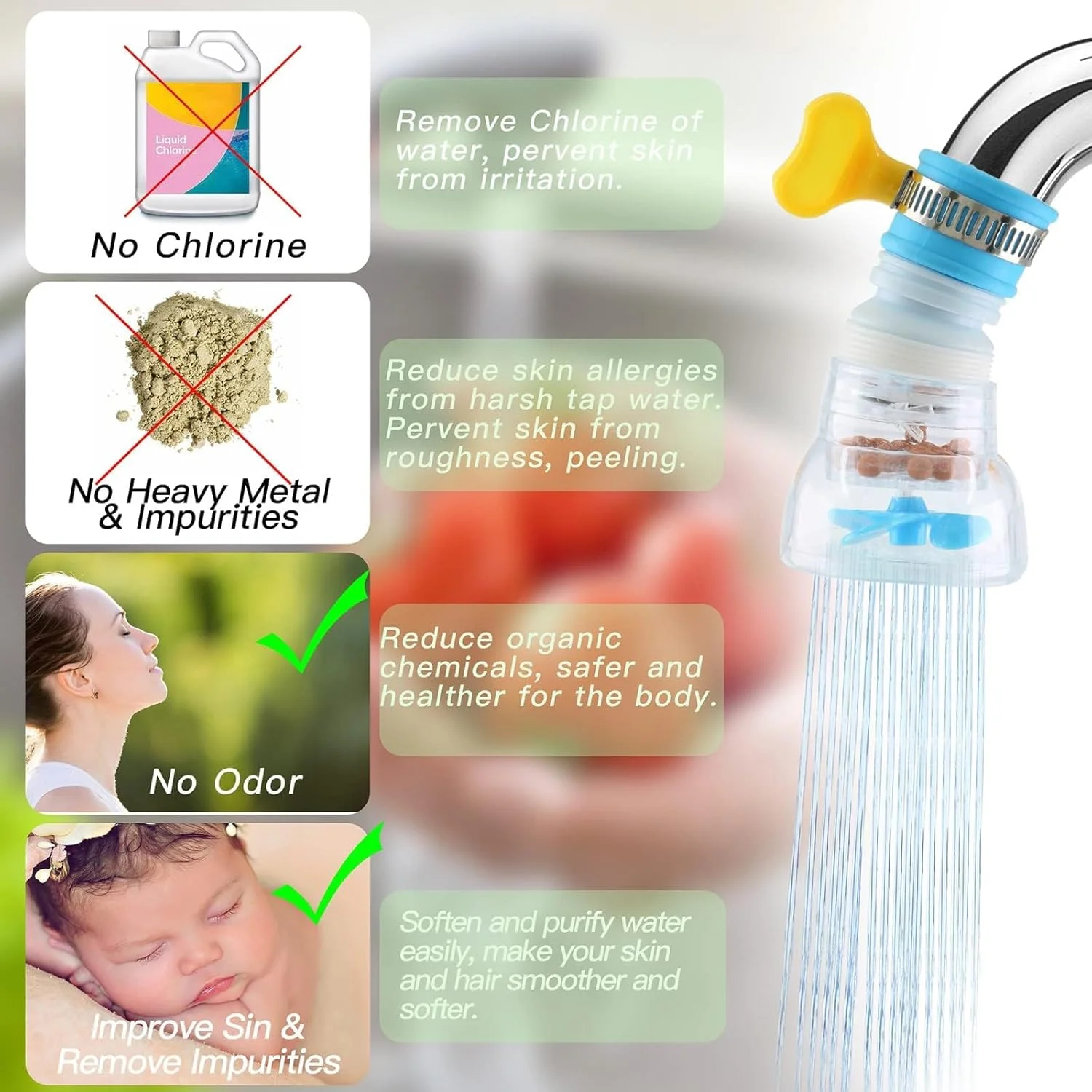 فیلتر آب تصفیه کننده شیر آب قابل حمل ECVV، تقویت کننده شیر آشپزخانه قابل تنظیم برای حمام آشپزخانه، مناسب برای شیرهای استاندارد، نصب آسان فیلتر آب تصفیه کننده شیر آب قابل حمل ECVV، تقویت کننده شیر آشپزخانه قابل تنظیم برای حمام آشپزخانه، مناسب برای شیرهای استاندارد، نصب آسان