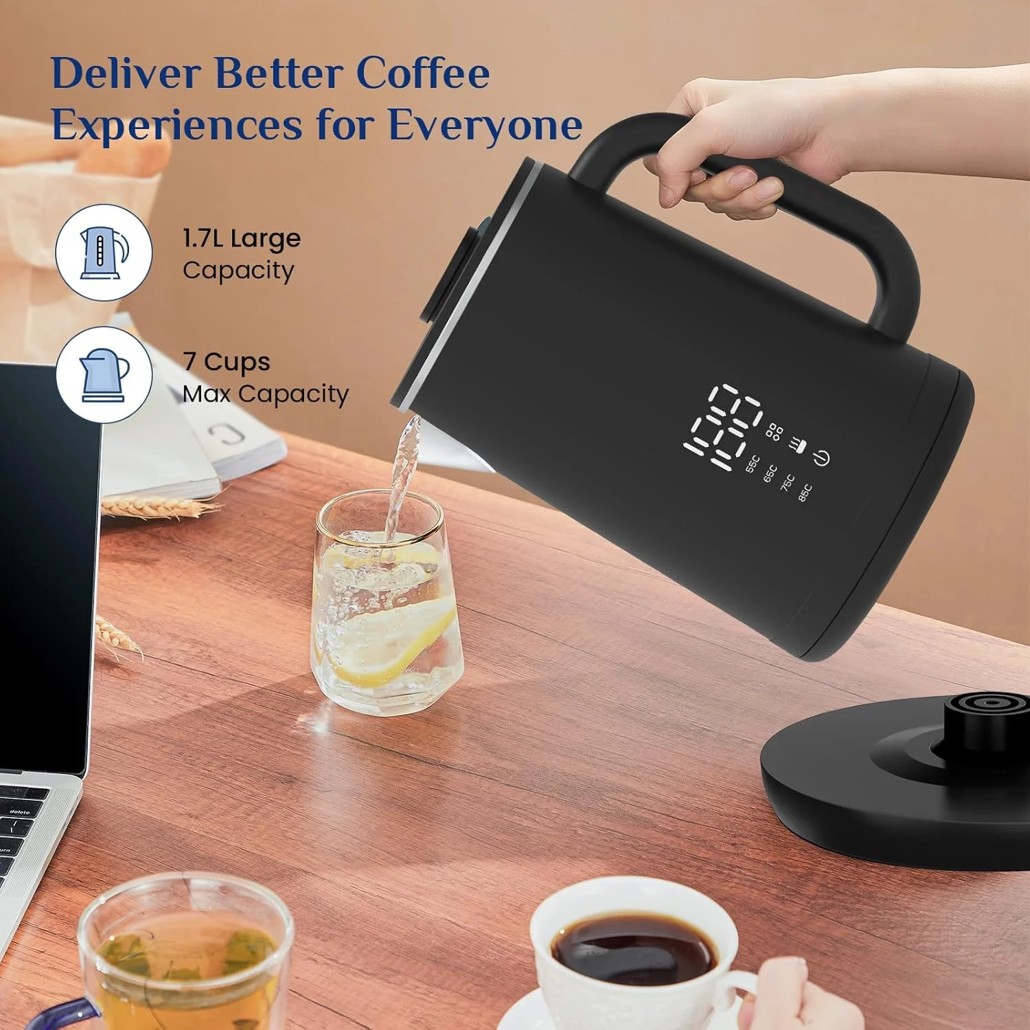 کتری برقی هوشمند، کتری برقی 1.7 لیتری با کنترل دما و صفحه لمسی LED، گرمایش سریع 1500 واتی برای قهوه دمی، دم کردن چای، جوشاندن آب داغ، با خاموش شدن خودکار و فیلتر توری قابل جابجایی کتری برقی هوشمند، کتری برقی 1.7 لیتری با کنترل دما و صفحه لمسی LED، گرمایش سریع 1500 واتی برای قهوه دمی، دم کردن چای، جوشاندن آب داغ، با خاموش شدن خودکار و فیلتر توری قابل جابجایی