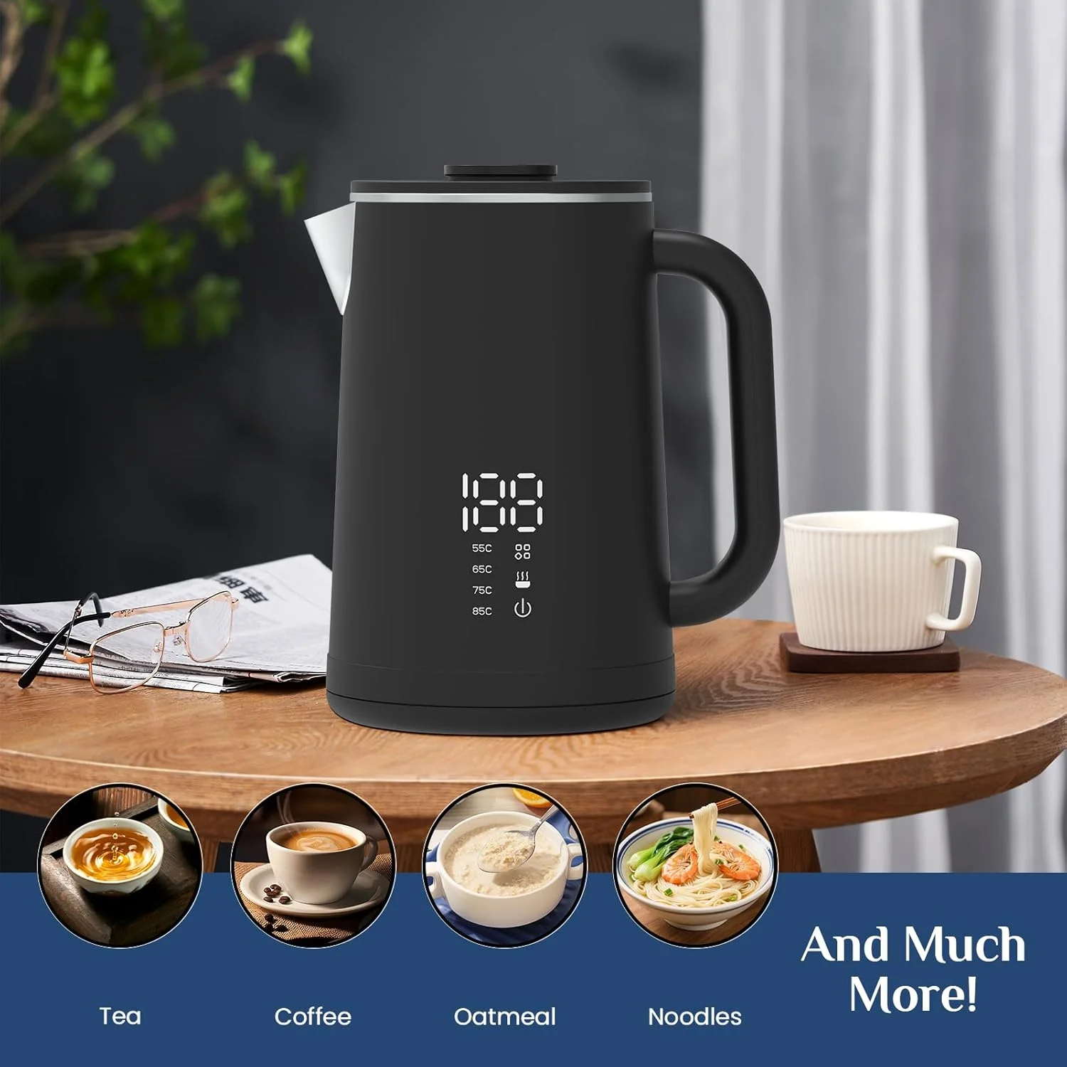 کتری برقی هوشمند، کتری برقی 1.7 لیتری با کنترل دما و صفحه لمسی LED، گرمایش سریع 1500 واتی برای قهوه دمی، دم کردن چای، جوشاندن آب داغ، با خاموش شدن خودکار و فیلتر توری قابل جابجایی کتری برقی هوشمند، کتری برقی 1.7 لیتری با کنترل دما و صفحه لمسی LED، گرمایش سریع 1500 واتی برای قهوه دمی، دم کردن چای، جوشاندن آب داغ، با خاموش شدن خودکار و فیلتر توری قابل جابجایی