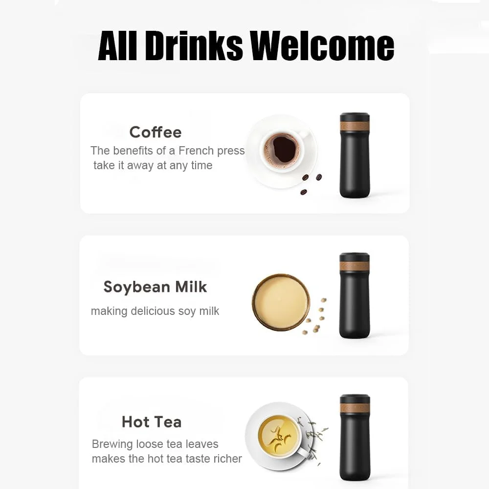 قهوه ساز فرنچ پرس مسافرتی Eacam با فیلتر توری دو لایه، استیل ضد زنگ دو جداره عایق خلاء، فنجان قهوه ساز برای قهوه و چای، ماگ فرنچ پرس قابل حمل برای مسافرت و محل کار