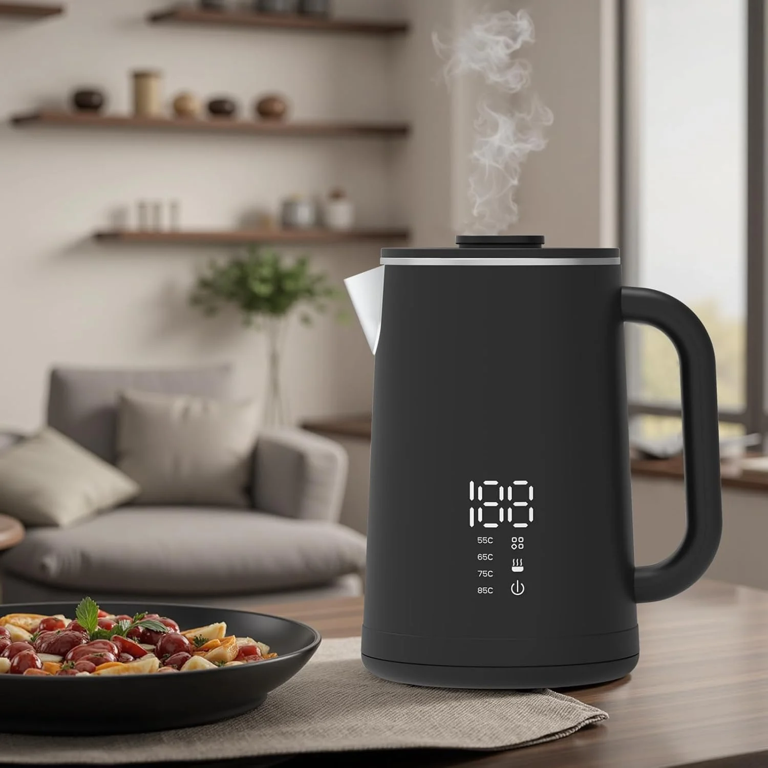 کتری برقی هوشمند، کتری برقی 1.7 لیتری با کنترل دما و صفحه لمسی LED، گرمایش سریع 1500 واتی برای قهوه دمی، دم کردن چای، جوشاندن آب داغ، با خاموش شدن خودکار و فیلتر توری قابل جابجایی کتری برقی هوشمند، کتری برقی 1.7 لیتری با کنترل دما و صفحه لمسی LED، گرمایش سریع 1500 واتی برای قهوه دمی، دم کردن چای، جوشاندن آب داغ، با خاموش شدن خودکار و فیلتر توری قابل جابجایی
