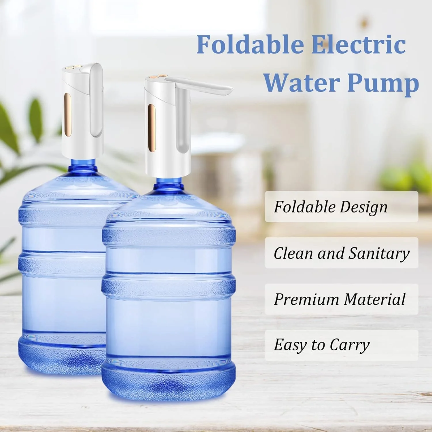 Water Bottle Dispenser, Foldable Electric Water Bottle Pump, USB Charging Electric Automatic Drinking Water Pump Water Jug Pump for Universal 1-5 Gallon Bottle, for Camping Kitchen Home Office