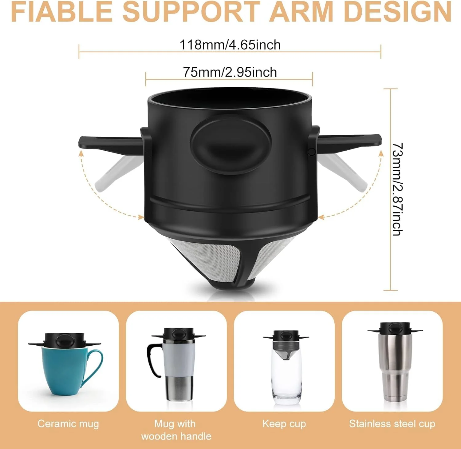 Defsedar Pour Over Coffee Maker, Portable Stainless Steel Reusable Coffee Filter, Mini Collapsible Paperless Single Serve 1 Cup Coffee Dripper Cup Easy To Clean For Travel Camping