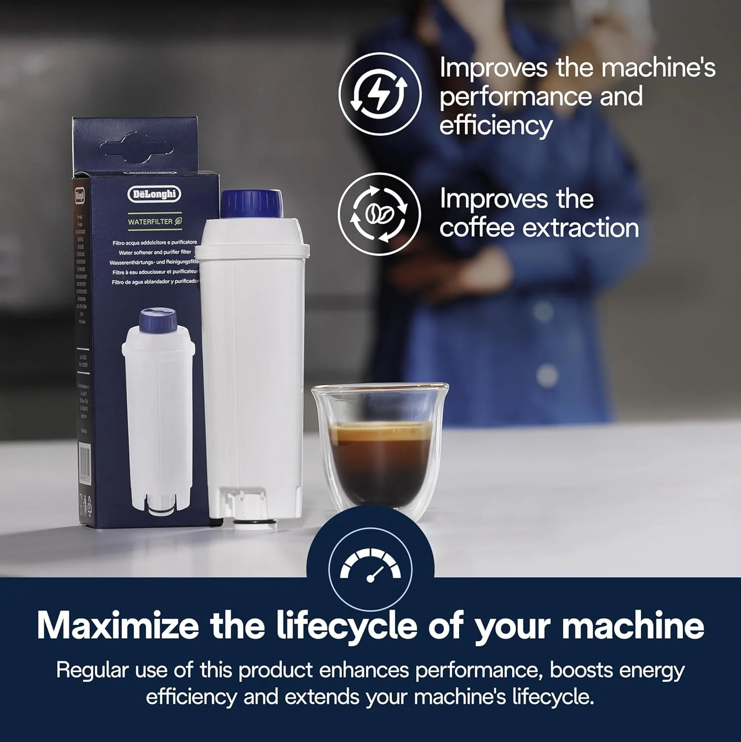 De'Longhi Water Filter, Purifier & Sweetener, Reduces Limescale, Filters Contaminants, Improves Coffee Flavor, Easy Installation, Lasts Up to 2 Months, Suitable for All Coffee Machines DLSC002 De'Longhi Water Filter, Purifier & Sweetener, Reduces Limescale, Filters Contaminants, Improves Coffee Flavor, Easy Installation, Lasts Up to 2 Months, Suitable for All Coffee Machines DLSC002
