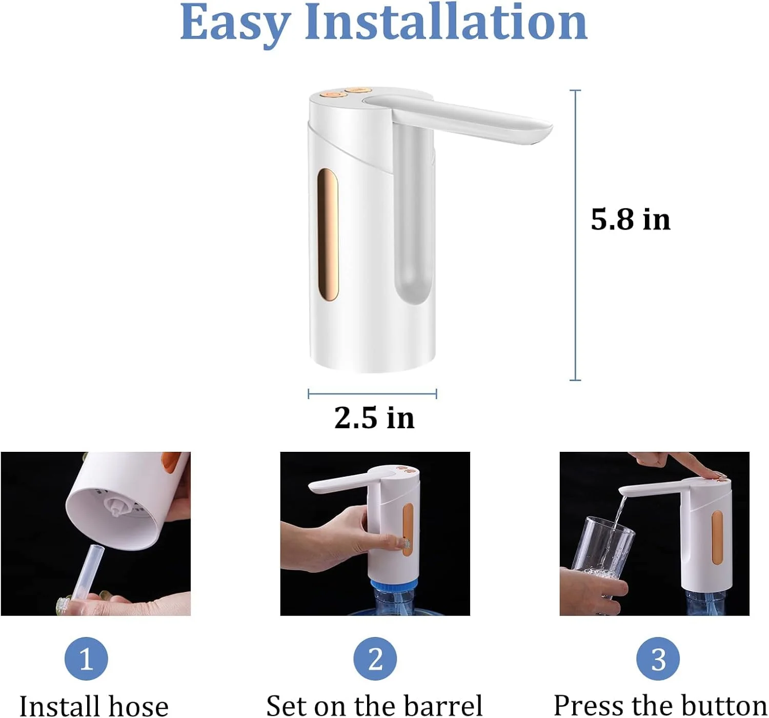 Water Bottle Dispenser, Foldable Electric Water Bottle Pump, USB Charging Electric Automatic Drinking Water Pump Water Jug Pump for Universal 1-5 Gallon Bottle, for Camping Kitchen Home Office