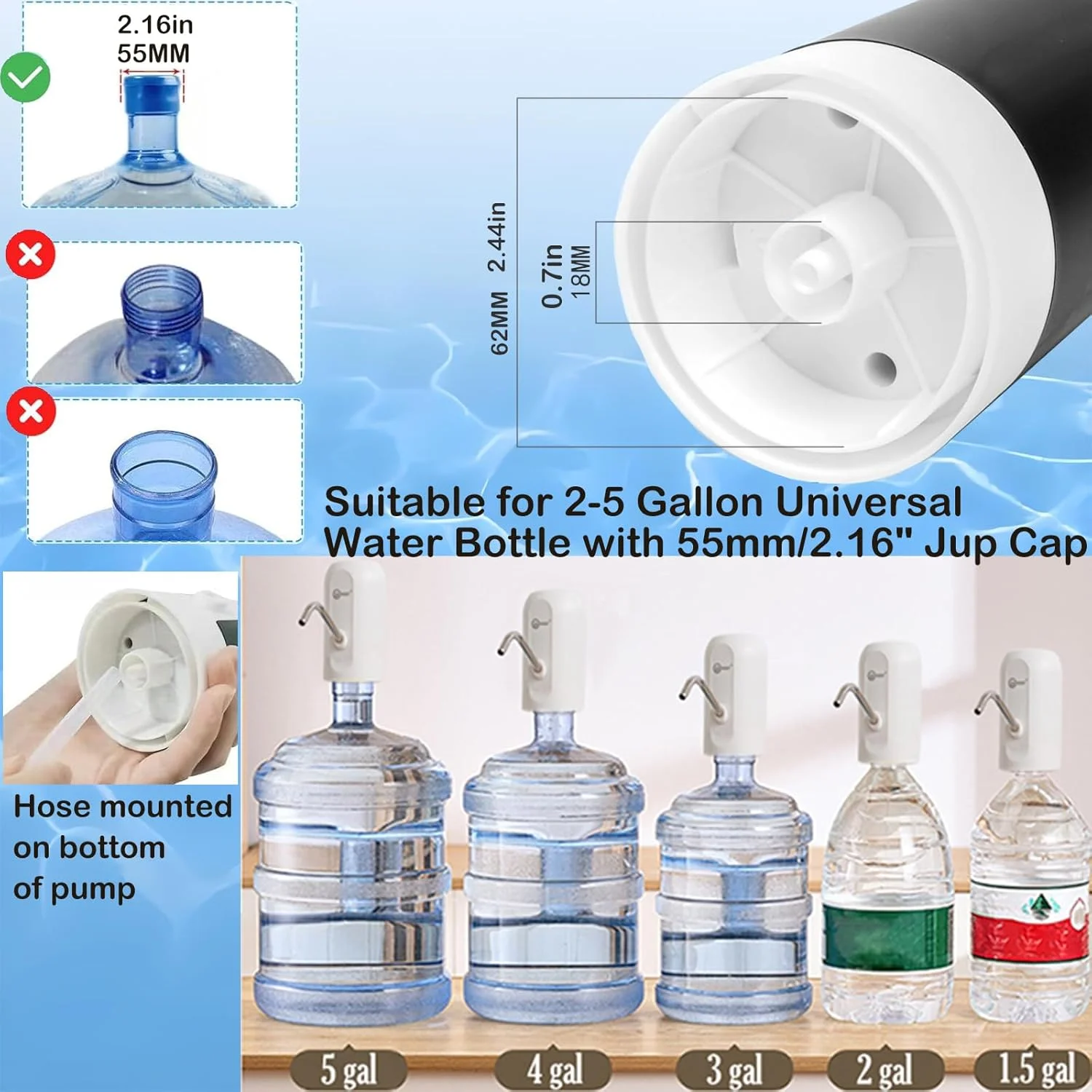 پمپ آب بطری 5 گالن CoolWAY، دستگاه پخش آب برقی قابل حمل سازگار با فیلترهای فضای باز، پمپ آب بطری شارژ USB جهانی برای 2-5 گالن پمپ آب بطری 5 گالن CoolWAY، دستگاه پخش آب برقی قابل حمل سازگار با فیلترهای فضای باز، پمپ آب بطری شارژ USB جهانی برای 2-5 گالن