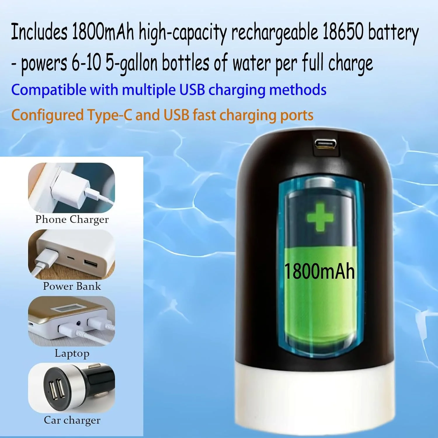 پمپ آب بطری 5 گالن CoolWAY، دستگاه پخش آب برقی قابل حمل سازگار با فیلترهای فضای باز، پمپ آب بطری شارژ USB جهانی برای 2-5 گالن پمپ آب بطری 5 گالن CoolWAY، دستگاه پخش آب برقی قابل حمل سازگار با فیلترهای فضای باز، پمپ آب بطری شارژ USB جهانی برای 2-5 گالن