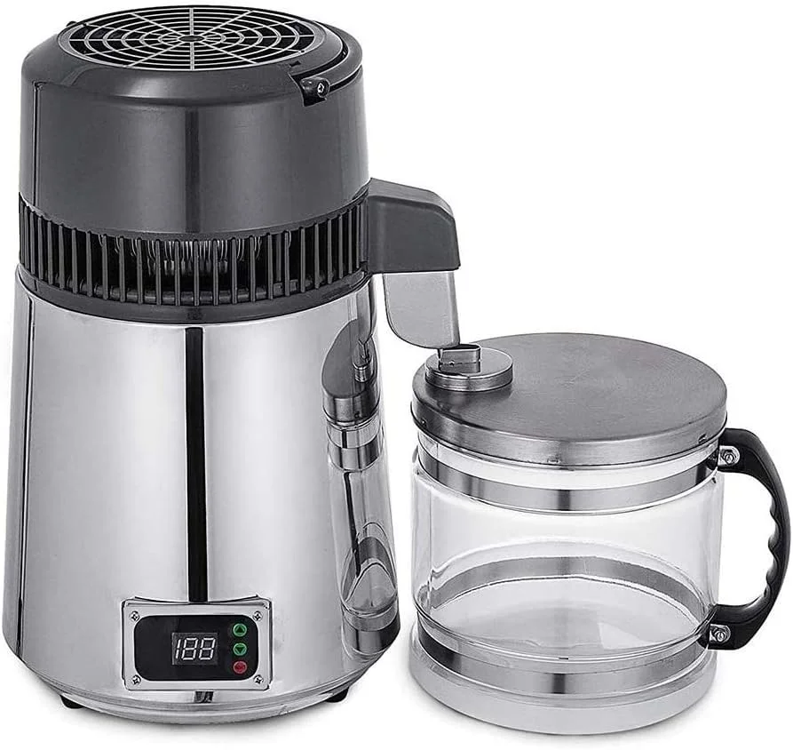 دستگاه تقطیر آب رومیزی JJFF با ظرفیت 4 لیتر، دستگاه تقطیر خانگی استیل ضد زنگ با مخزن شیشه ای برای بیمارستان و اداره دستگاه تقطیر آب رومیزی JJFF با ظرفیت 4 لیتر، دستگاه تقطیر خانگی استیل ضد زنگ با مخزن شیشه ای برای بیمارستان و اداره