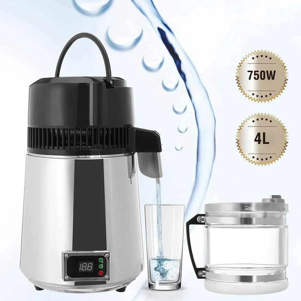 دستگاه تقطیر آب رومیزی JJFF با ظرفیت 4 لیتر، دستگاه تقطیر خانگی استیل ضد زنگ با مخزن شیشه ای برای بیمارستان و اداره دستگاه تقطیر آب رومیزی JJFF با ظرفیت 4 لیتر، دستگاه تقطیر خانگی استیل ضد زنگ با مخزن شیشه ای برای بیمارستان و اداره