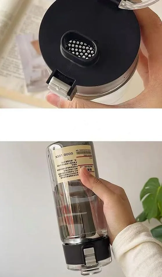 لیوان آب مناسب و قابل حمل مقاوم در برابر افتادن و درجه حرارت بالا، لیوان آب شفاف 550 میلی لیتری با درب، مناسب برای آب، قهوه، چای شیر، چای و آب میوه (مشکی)