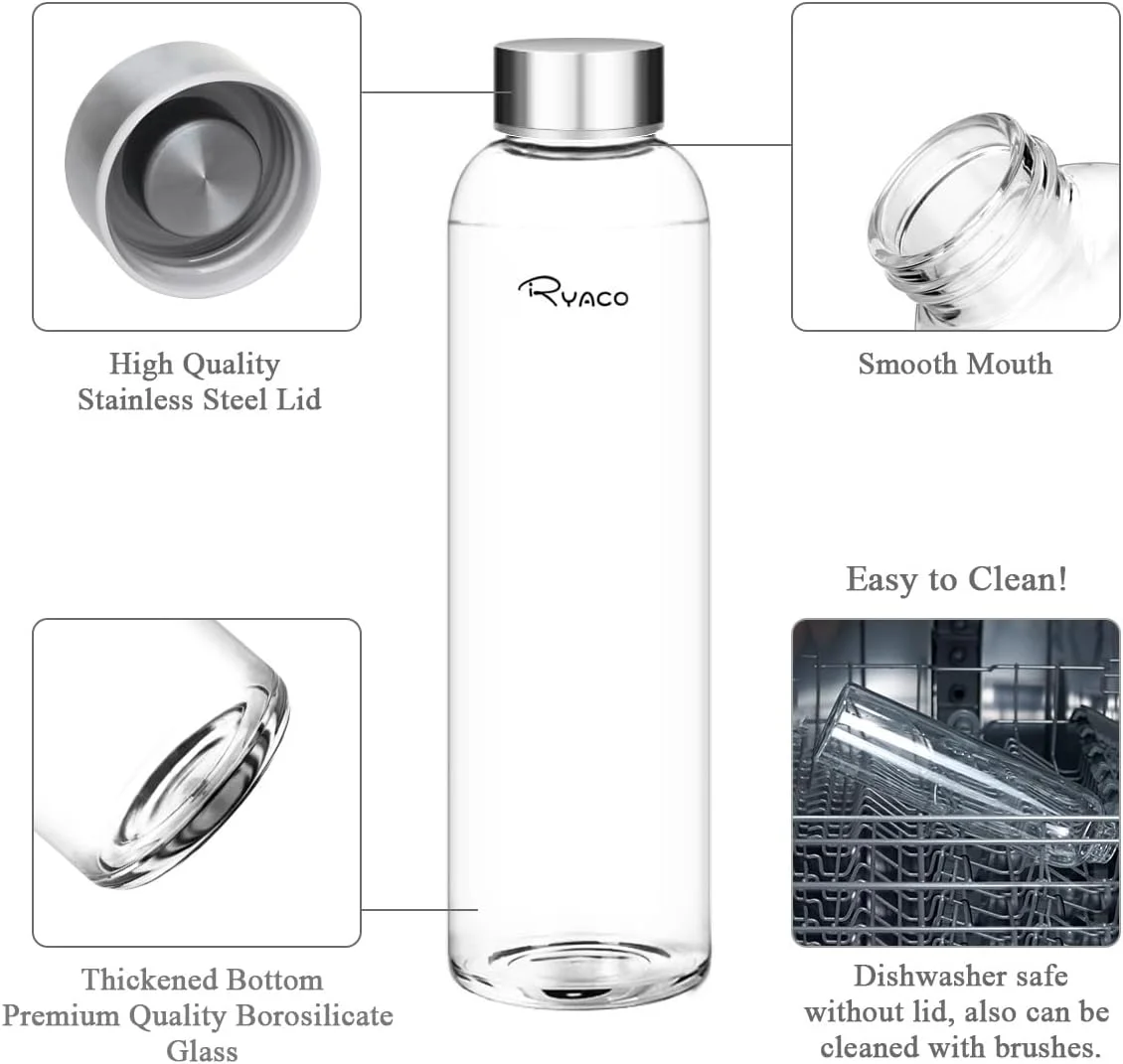 بطری آب شیشه ای بوروسیلیکات RYACO 1000ml/1L بدون BPA و ضد نشت، ایده آل برای مدرسه، خانه، دفتر، مسافرت، ورزش، یوگا، باشگاه، نوشیدنی های گرم و سرد به همراه آستین نئوپرن قابل حمل و برس اسفنجی بطری آب شیشه ای بوروسیلیکات RYACO 1000ml/1L بدون BPA و ضد نشت، ایده آل برای مدرسه، خانه، دفتر، مسافرت، ورزش، یوگا، باشگاه، نوشیدنی های گرم و سرد به همراه آستین نئوپرن قابل حمل و برس اسفنجی