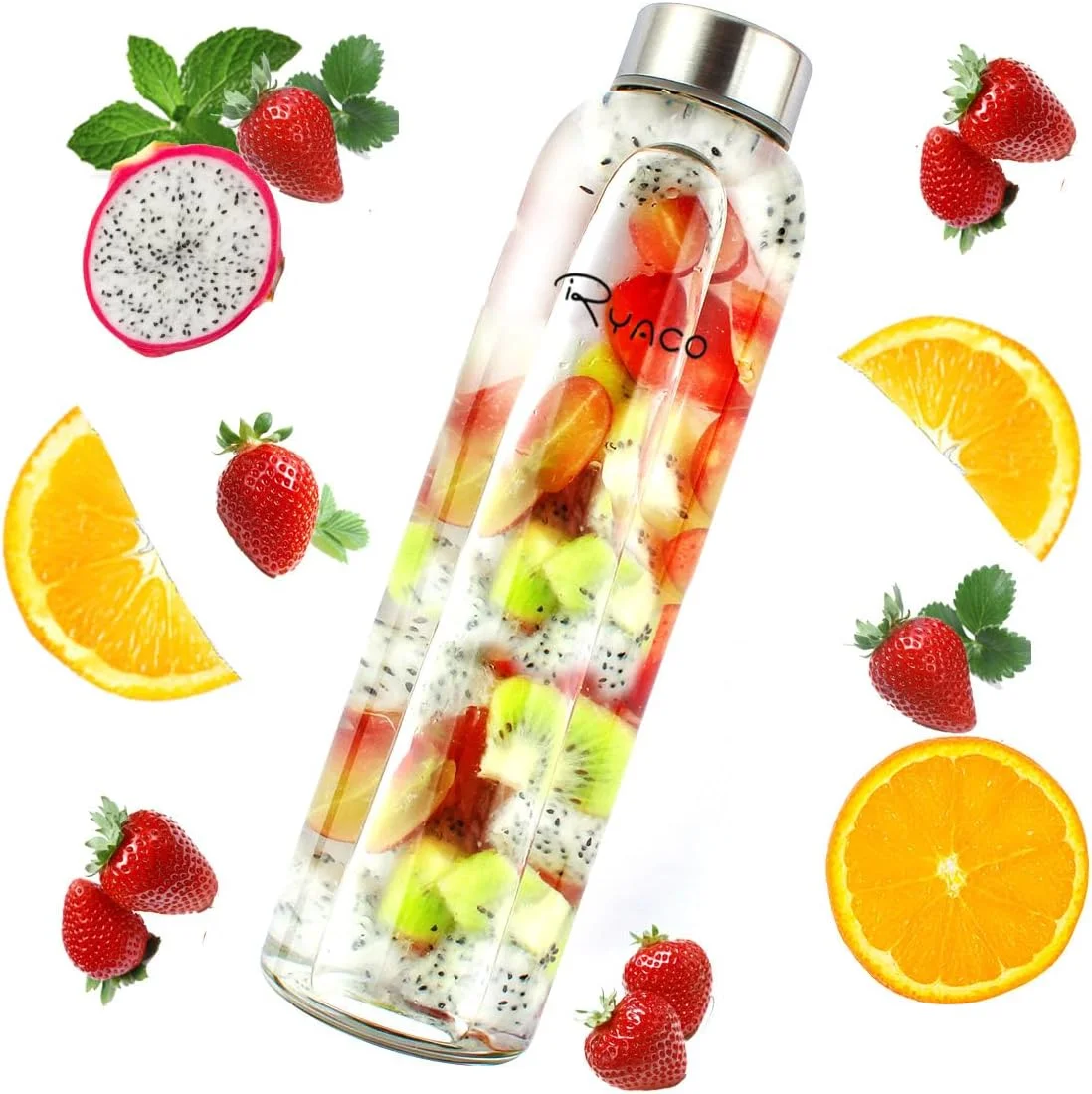 بطری آب شیشه ای بوروسیلیکات RYACO 1000ml/1L بدون BPA و ضد نشت، ایده آل برای مدرسه، خانه، دفتر، مسافرت، ورزش، یوگا، باشگاه، نوشیدنی های گرم و سرد به همراه آستین نئوپرن قابل حمل و برس اسفنجی بطری آب شیشه ای بوروسیلیکات RYACO 1000ml/1L بدون BPA و ضد نشت، ایده آل برای مدرسه، خانه، دفتر، مسافرت، ورزش، یوگا، باشگاه، نوشیدنی های گرم و سرد به همراه آستین نئوپرن قابل حمل و برس اسفنجی