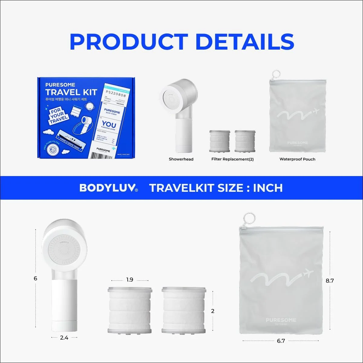 ست سر دوش مسافرتی کوچک BODYLUV Puresome با فیلتر خالص | کیت دوش قابل حمل و جمع و جور با اسپری فشار قوی، کاهش کلر و کلسیم | شامل 2 فیلتر جایگزین و کیف ضد آب ست سر دوش مسافرتی کوچک BODYLUV Puresome با فیلتر خالص | کیت دوش قابل حمل و جمع و جور با اسپری فشار قوی، کاهش کلر و کلسیم | شامل 2 فیلتر جایگزین و کیف ضد آب