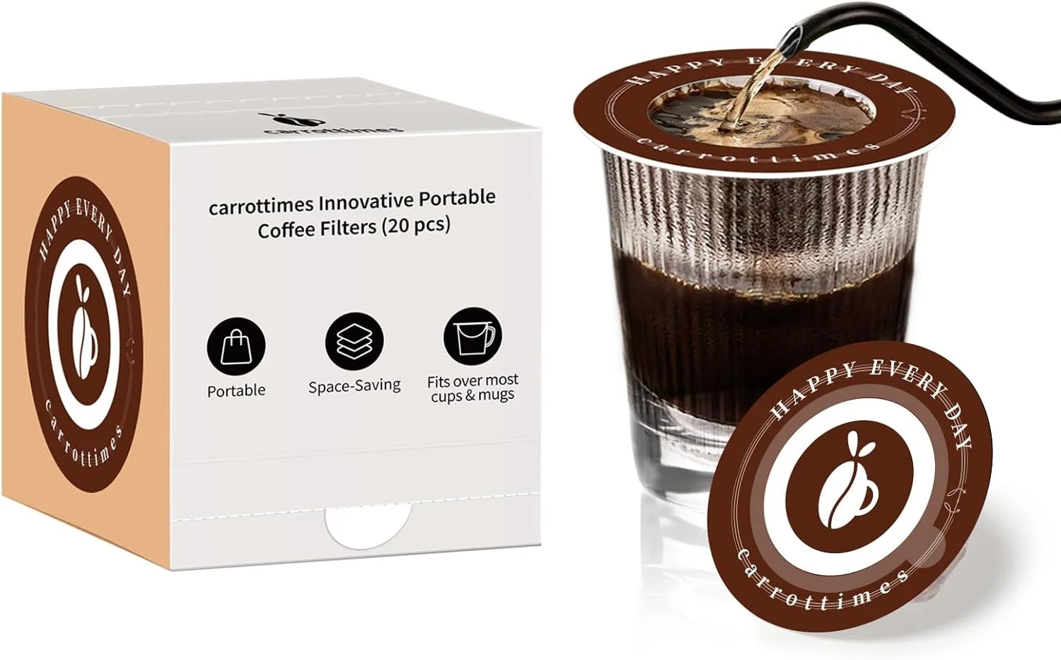 فیلتر قهوه یکبار مصرف یوفو Carrottimes، بسته 20 عددی، فیلتر قهوه قابل حمل، فیلتر کاغذی کوچک برای قهوه قطره ای، ایده آل برای کمپینگ، خانه، دفتر، مسافرت (قهوه ای)