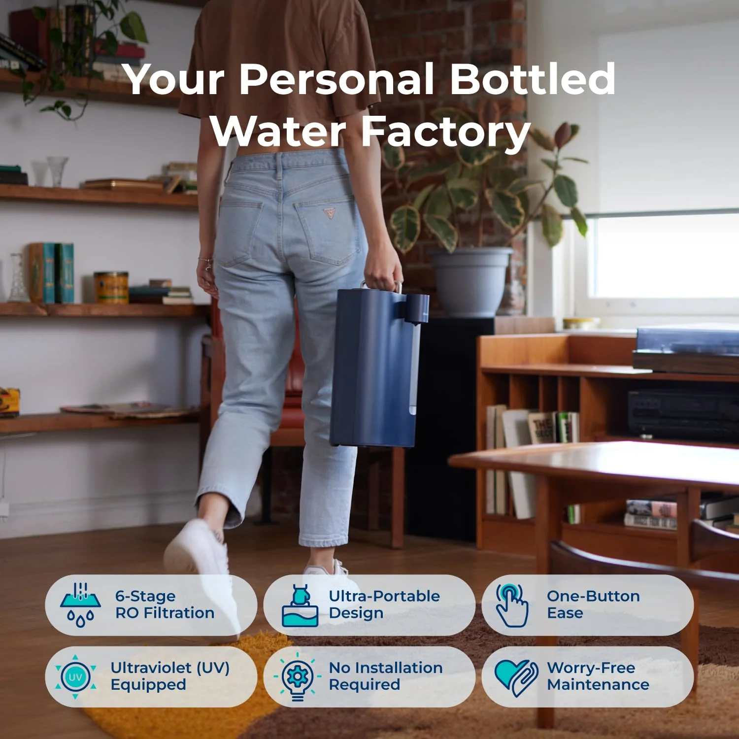 دستگاه تصفیه آب اسمز معکوس مسافرتی بلووآ مدل RO100ROPOT، فیلتر آب 6 مرحله ای جمع و جور با UV، شامل بطری شیشه ای، دستگاه تصفیه آب قابل حمل برای خانه و مسافرت، آبی دستگاه تصفیه آب اسمز معکوس مسافرتی بلووآ مدل RO100ROPOT، فیلتر آب 6 مرحله ای جمع و جور با UV، شامل بطری شیشه ای، دستگاه تصفیه آب قابل حمل برای خانه و مسافرت، آبی