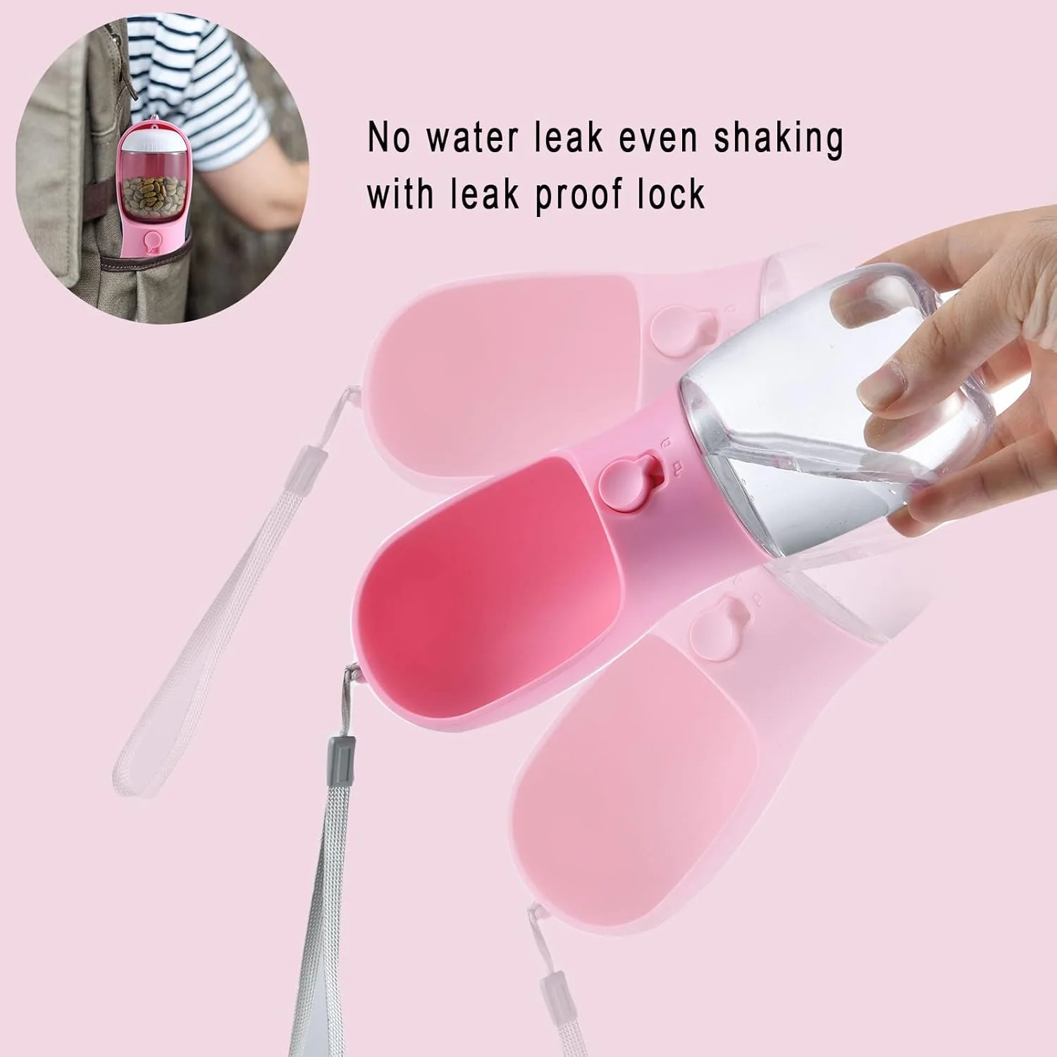 بطری آب سگ Cibaabo، ظرف پخش کننده حیوانات خانگی قابل حمل با ظرف غذای جداشدنی، قفل ضد نشت، فیلتر کربن برای نوشیدن، غذا دادن، مسافرت، پیاده روی و کوهنوردی