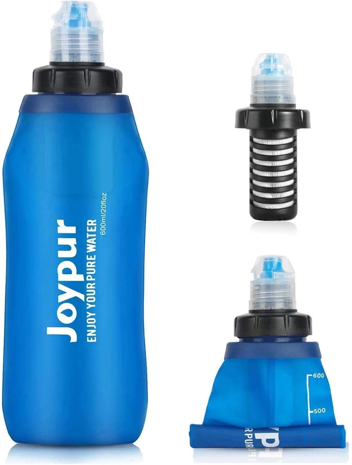 بطری آب تاشو فشاری فیلتردار آزون، بدون BPA، قابل استفاده مجدد 600-1000 میلی لیتر، بطری آب سیلیکونی سبک و ضد نشت - طراحی شده برای پیاده روی در فضای باز، کمپینگ، باشگاه و کوله گردی