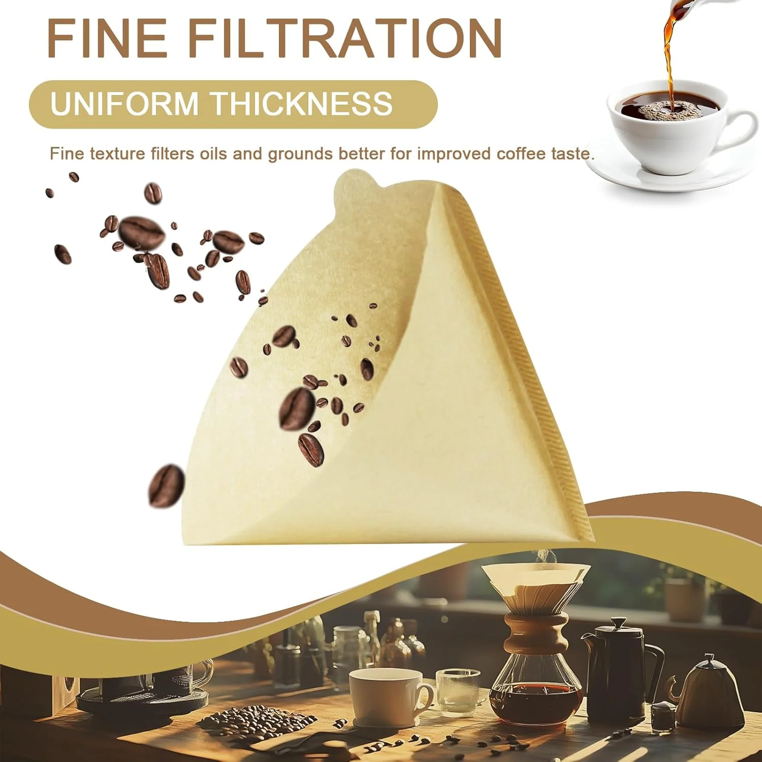 فیلتر قهوه مخروطی V60 Bacane، فیلترهای قهوه یکبار مصرف 100 عددی، فیلترهای قهوه بدون سفید کننده با طراحی مناسب برای قهوه سازهای پور اور و قطره ای، 2-4 فنجان، قهوه ای فیلتر قهوه مخروطی V60 Bacane، فیلترهای قهوه یکبار مصرف 100 عددی، فیلترهای قهوه بدون سفید کننده با طراحی مناسب برای قهوه سازهای پور اور و قطره ای، 2-4 فنجان، قهوه ای