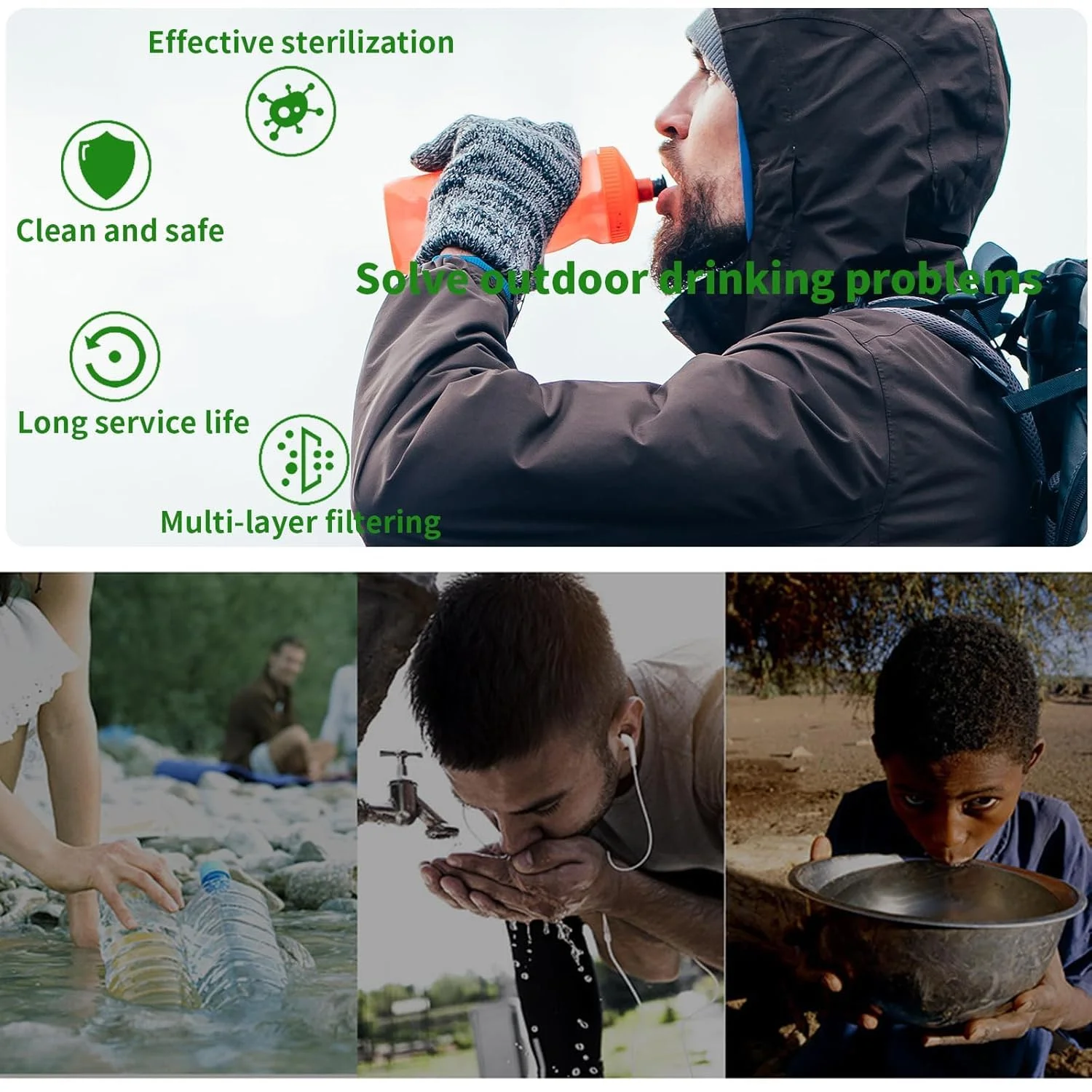 Azonee Filter Personal Water Filter Straw, Portable Personal Water Filter Purifier for Outdoor Use, Lightweight Compact Equipment for Hiking, Camping, Travel, Survival Gear