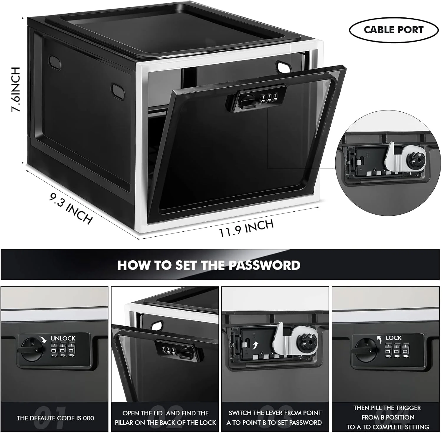جعبه بزرگ نگهداری دارو یالیکوپ، جعبه کمکهای اولیه قفلدار با رمز عبور برای نگهداری ایمن دارو، مواد غذایی و ایمنی خانه (سیاه سفید) جعبه بزرگ نگهداری دارو یالیکوپ، جعبه کمکهای اولیه قفلدار با رمز عبور برای نگهداری ایمن دارو، مواد غذایی و ایمنی خانه (سیاه سفید)