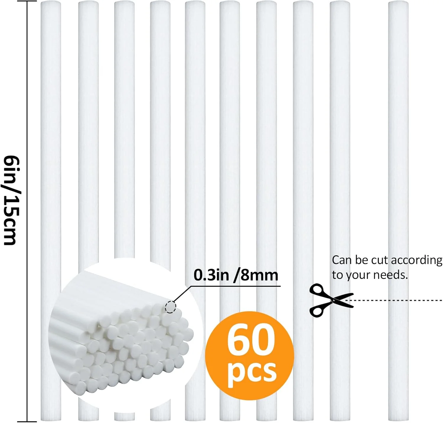 فیلتر رطوبت ساز 60 عددی - فیلترهای 6 اینچی رطوبت ساز، پخش کننده هوا، فتیله های خالص، فیلتر پنبه ای، فتیله های جایگزین برای پخش کننده کوچک قابل حمل در دفتر، اتاق خواب، خانه